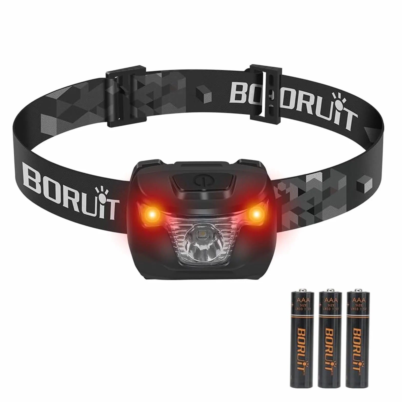BORUIT BR01 Linterna Frontal LED IP66 Impermeable 4 Modos Luz Roja y Blanca para Running Camping