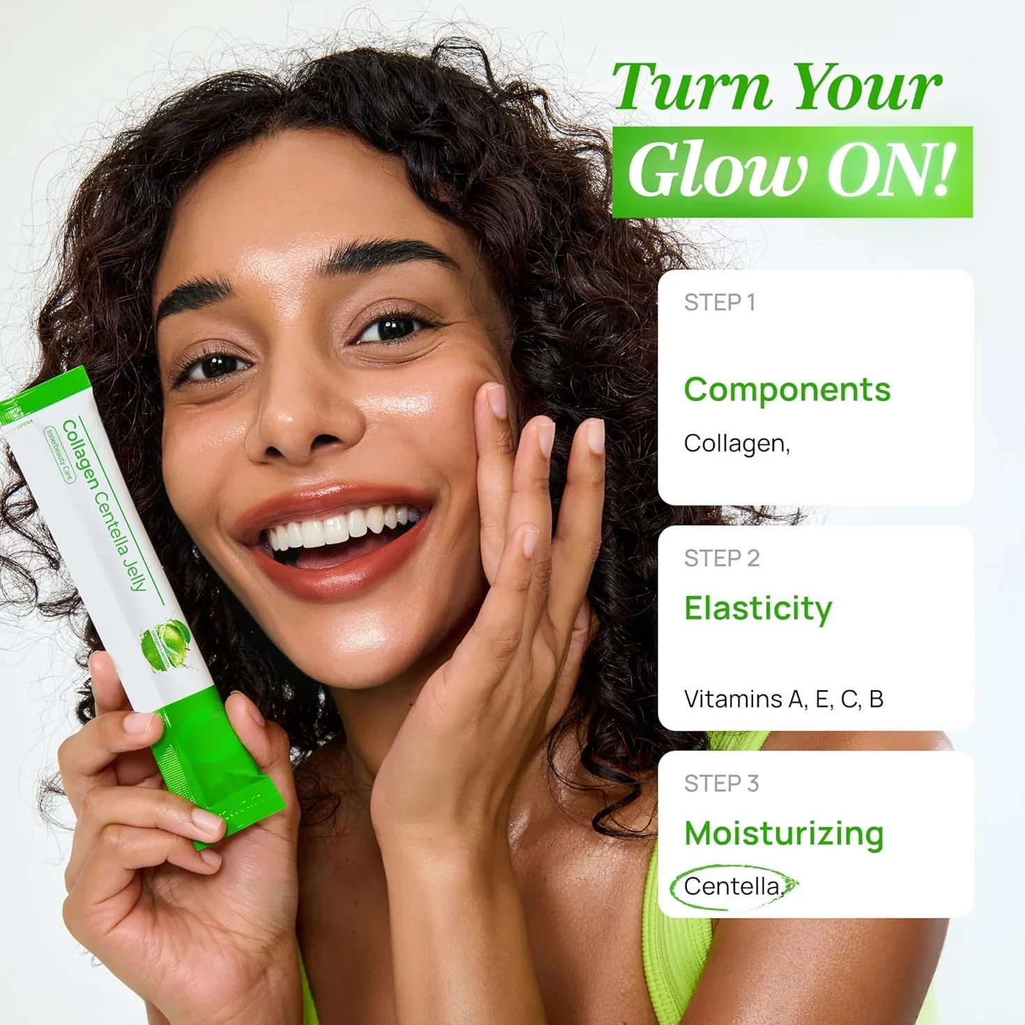 Centella|Jalea de colágeno, ayuda a hidratar y promover una piel sana, fortalecer el cabello y las uñas, gelatina con sabor a manzana verde rica en vitaminas