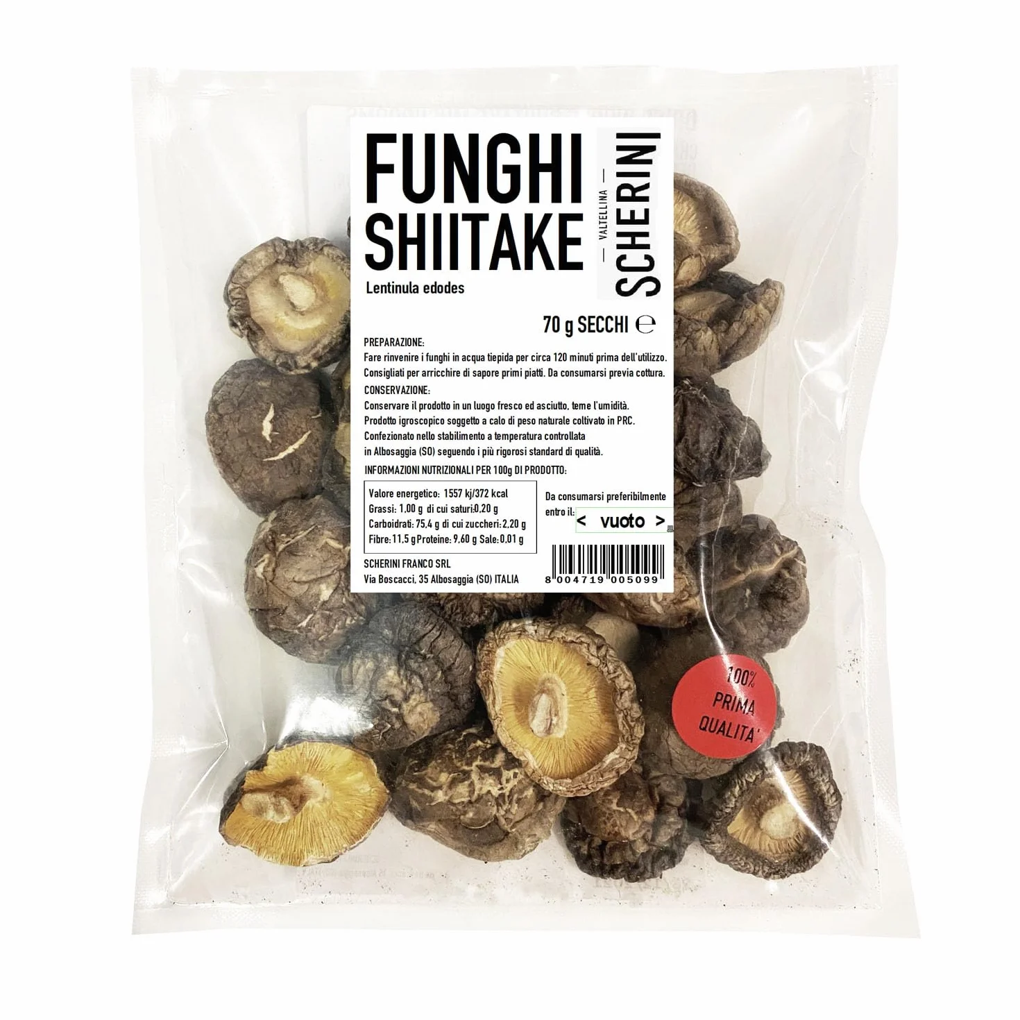 Scherini Valtellina – Lentinula edodes Shiitake deshidratado 70g