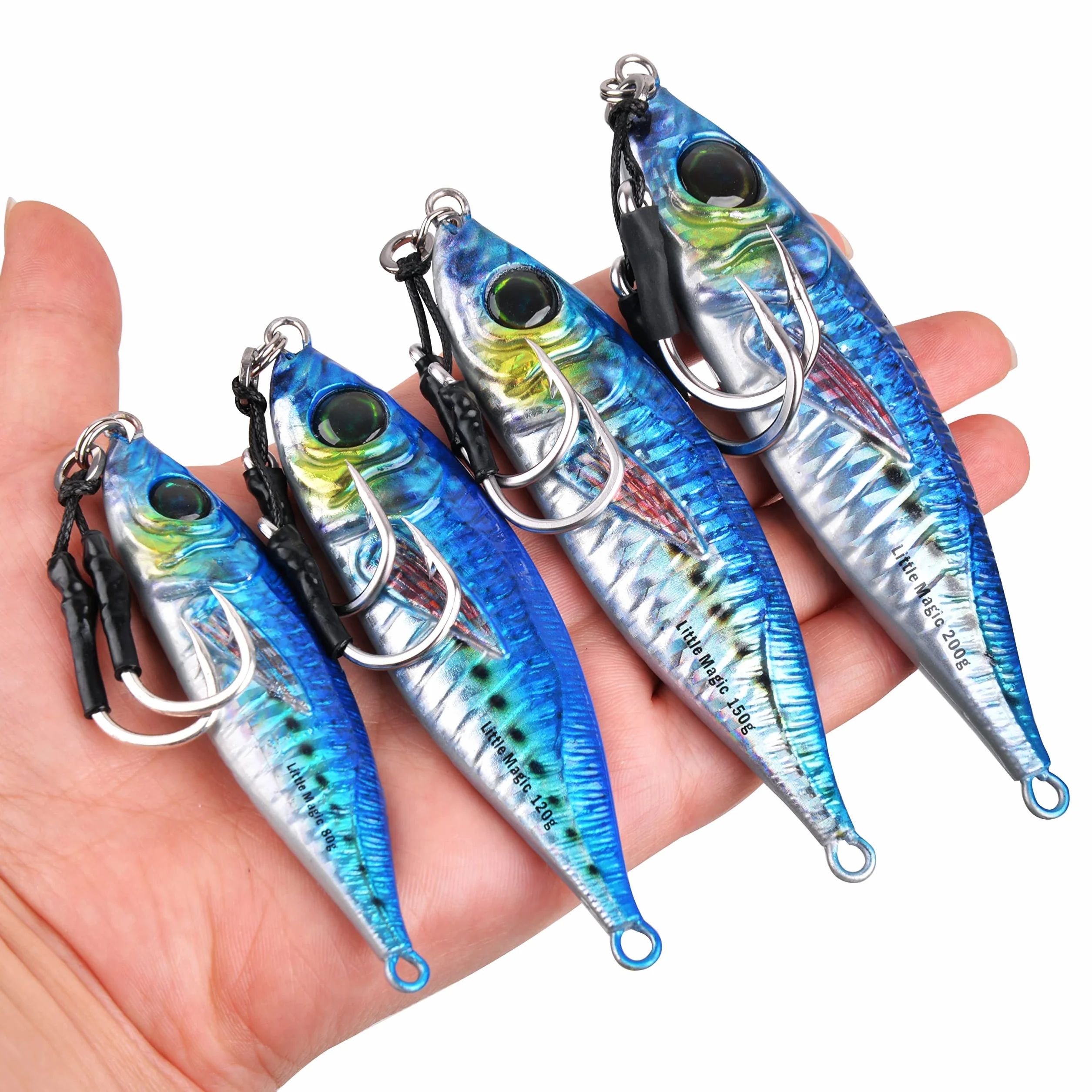 Slow Pitch Jigs Vertical Metal Jigs con Ganchos de Asistencia Mariposa Impresión 3D Océano Profundo Pesca para Atún Kingfish Bluefin