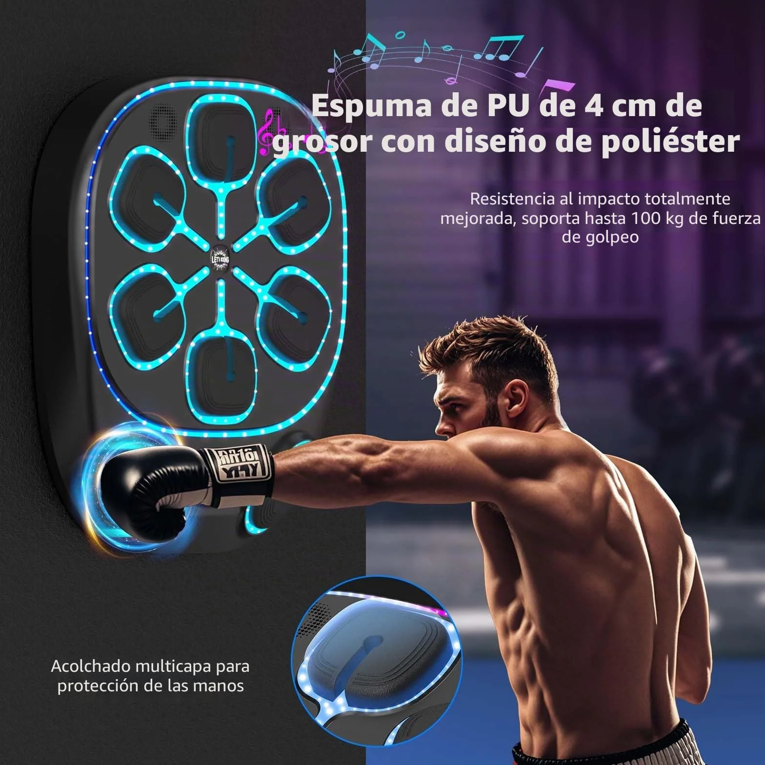 Máquina de Boxeo Musical con Luces LED Bluetooth 9 Modos de Velocidad para Niños y Adultos