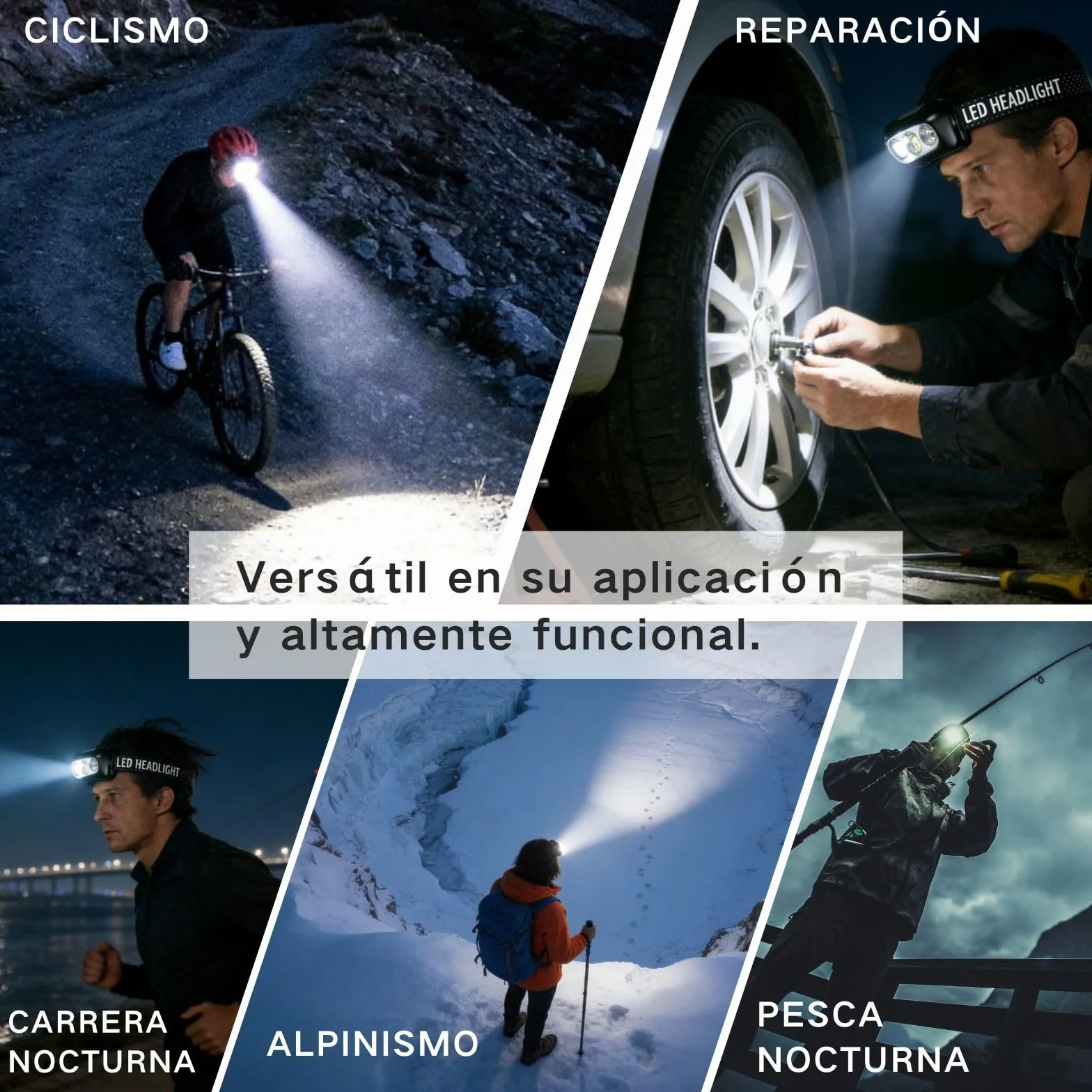 Linterna Frontal Recargable para Acampar, Pesca y Bicicleta, 4 Modos de Iluminación