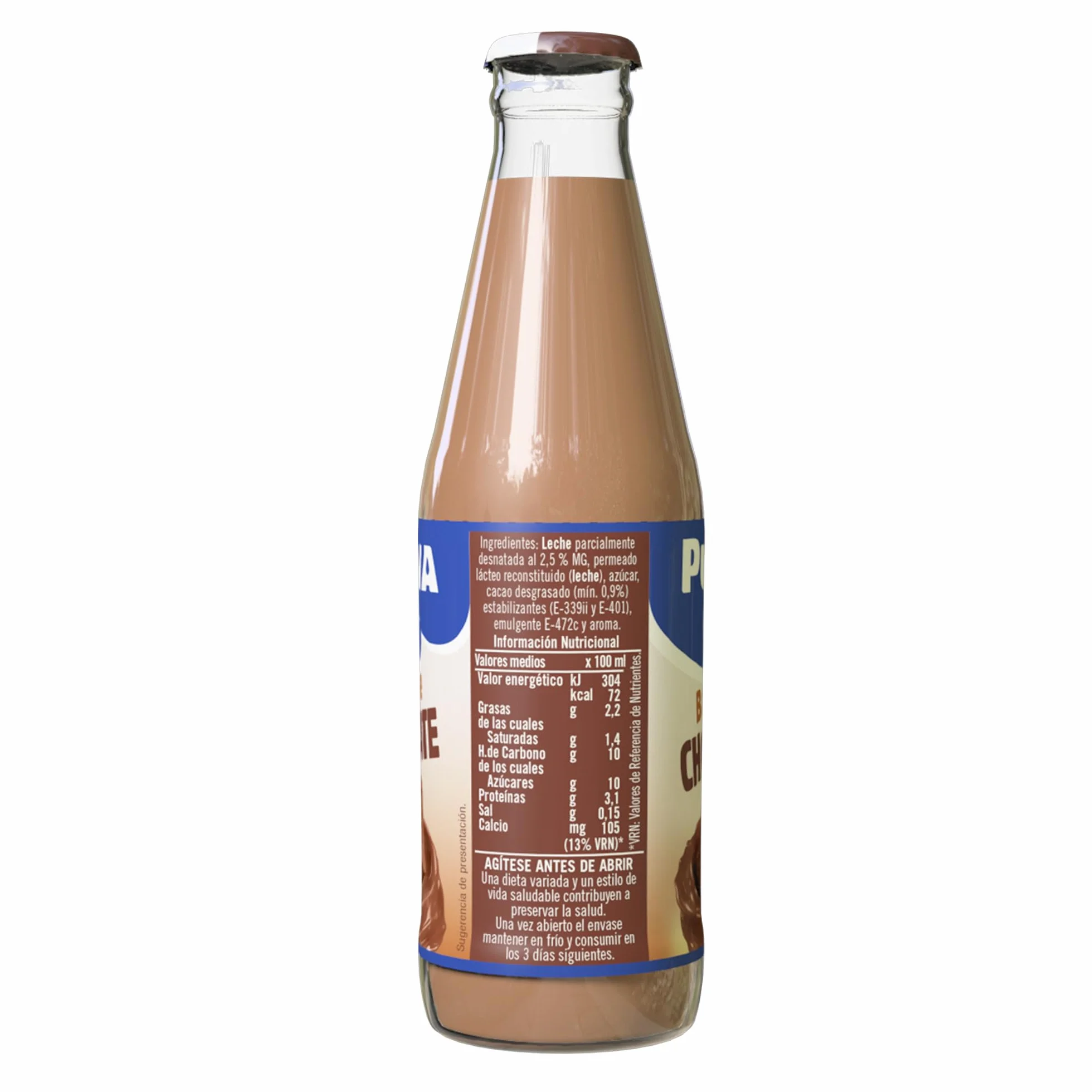 Puleva - Batido Puleva Cacao Botella de Cristal, Leche Parcialmente Desnatada, Rico en Proteínas, Calcio y Vitamina D, Ideal para Niños y Familias, Pack 24 Unidades