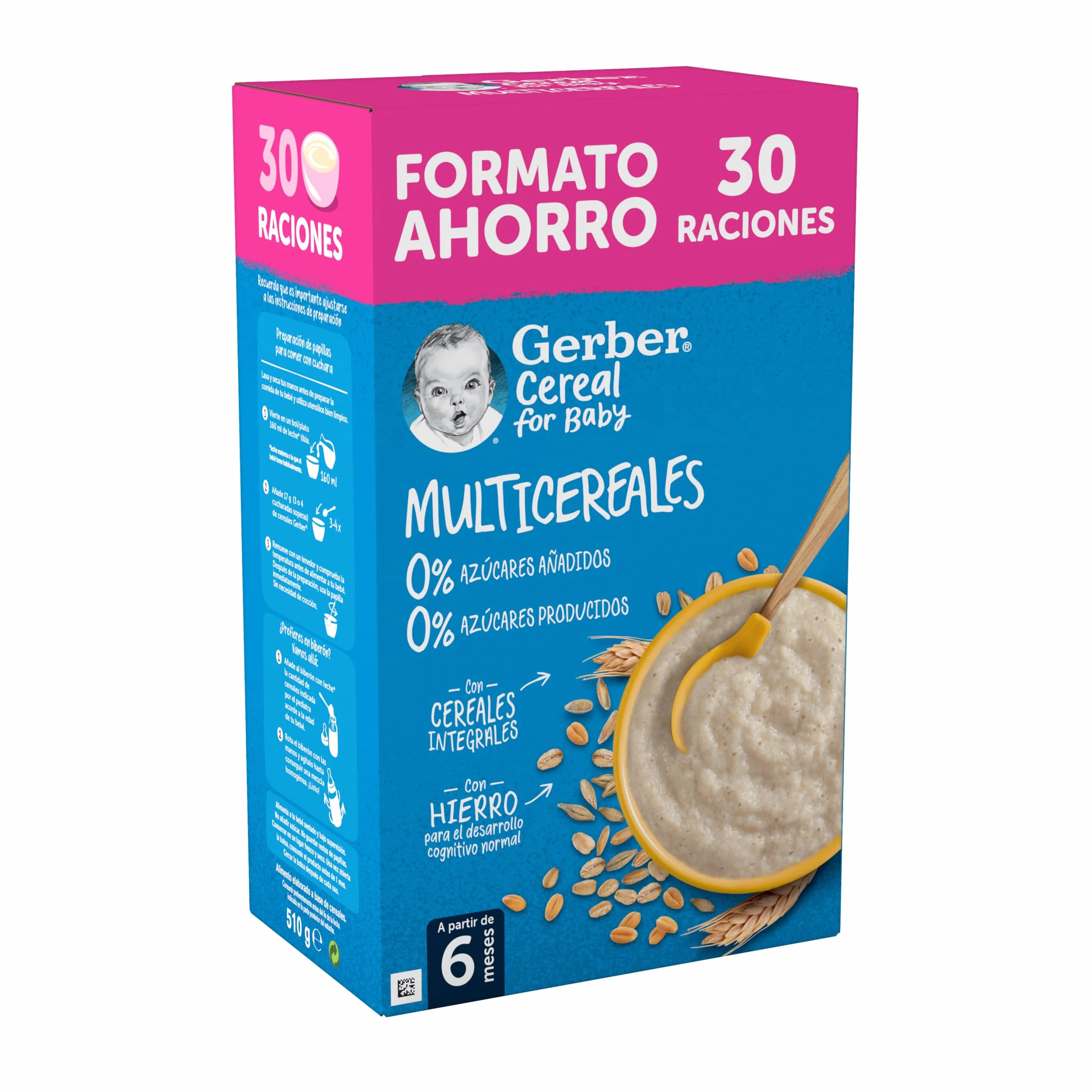 Gerber Papilla Multicereales 0% Azúcares Añadidos Ni Producidos, A Partir De Los 6 Meses, 510 G