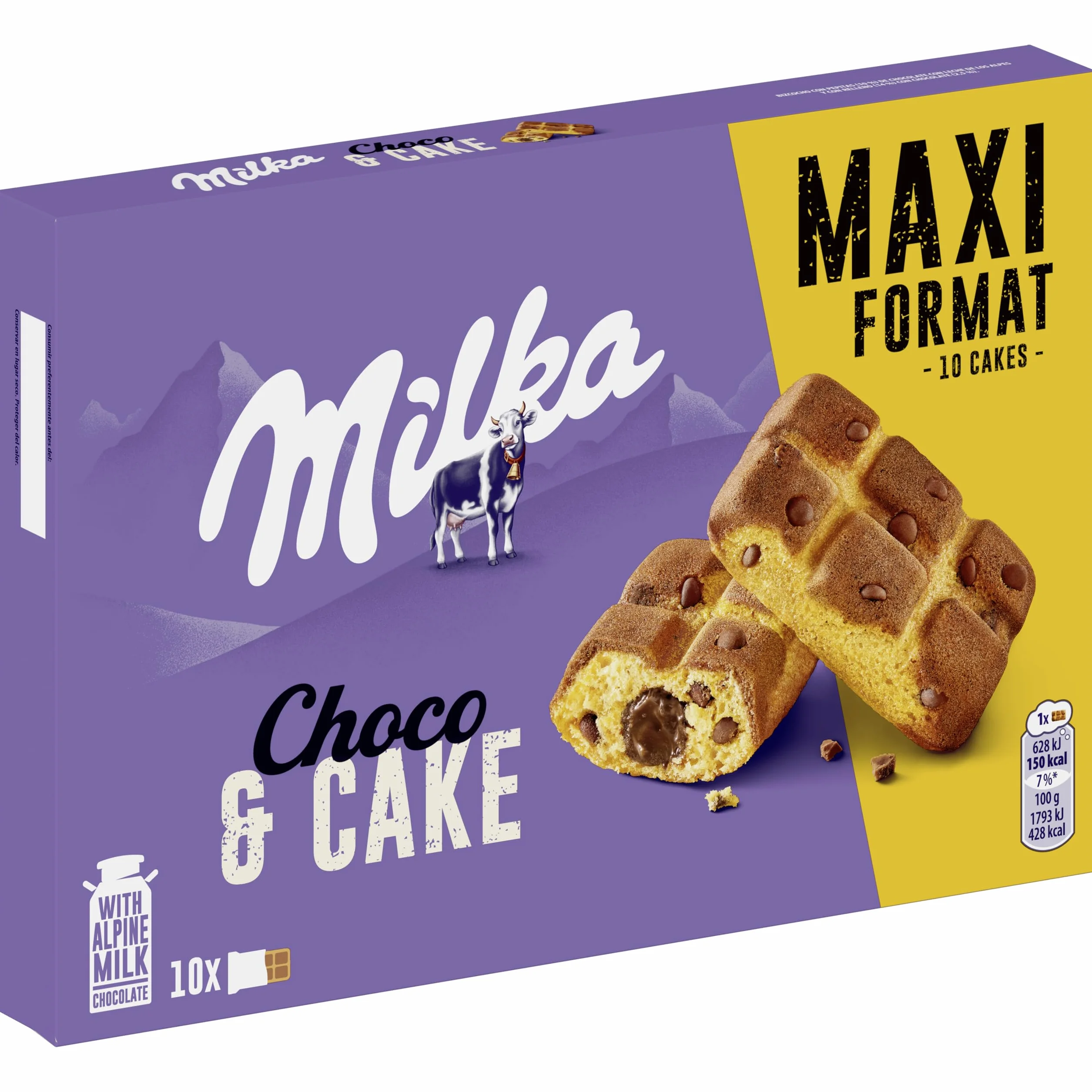Milka Cake & Choc Bizcocho con Pepitas de Chocolate con Leche de los Alpes y Relleno de Chocolate, Formato Familiar 350g