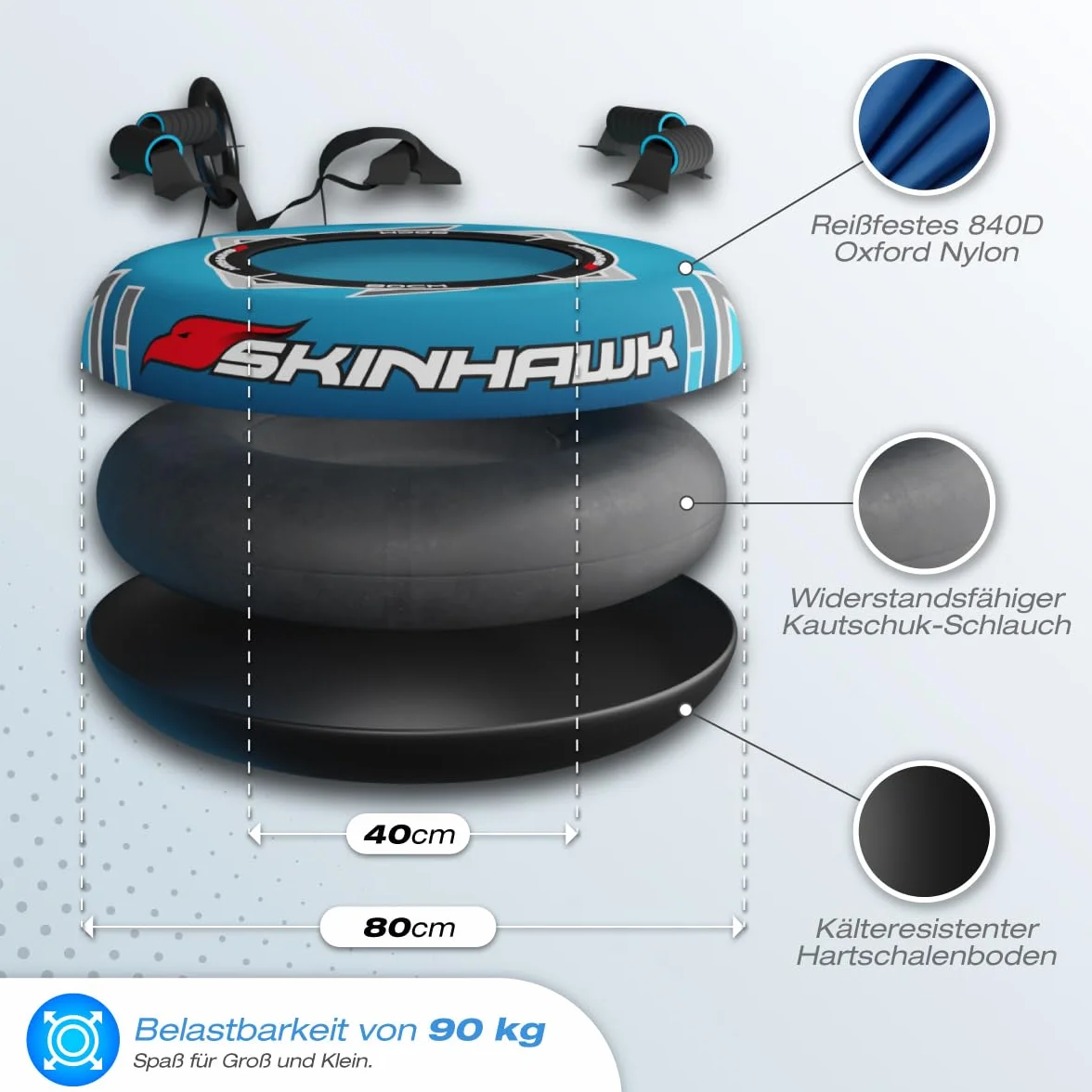 SKINHAWK Profi Snow Tube 80 cm Antideslizante Azul