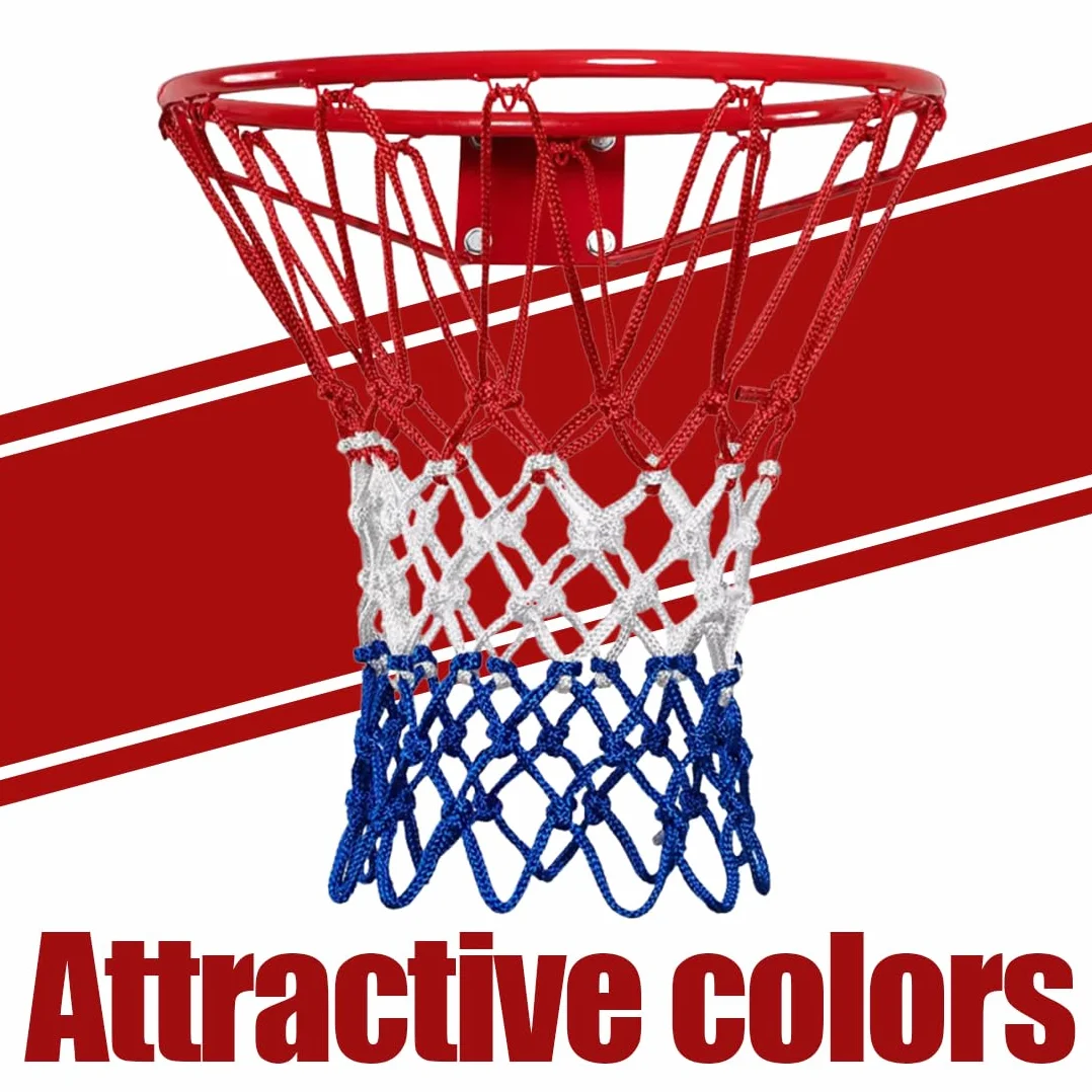 Red de Baloncesto de Poliéster Resistente al Clima, 2 Piezas, Reemplazo para Interior y Exterior, 12 Bucles Tricolor