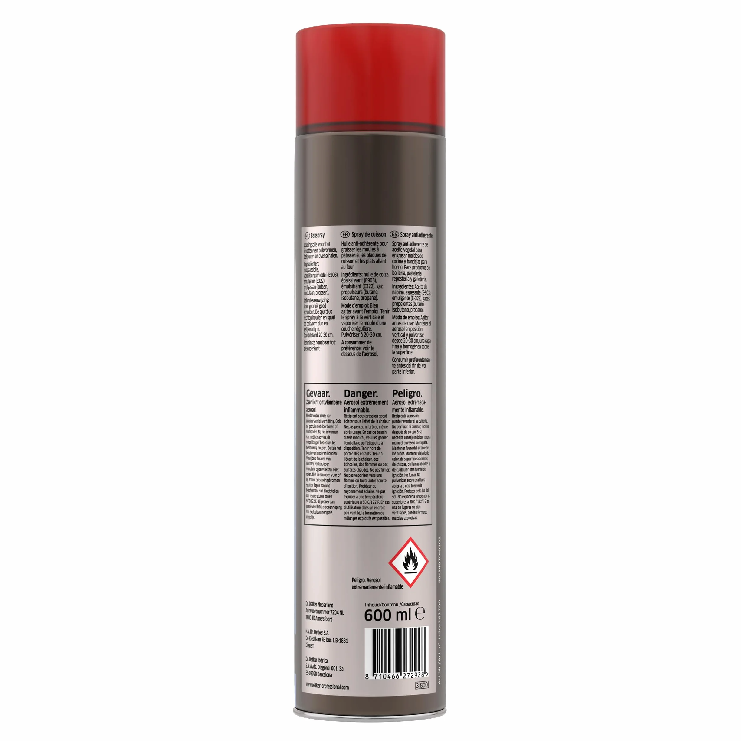 DR. OETKER - Spray Antiadherente 600 ml, Spray de Aceite Vegetal, para Engrasar Moldes de Cocina y Bandejas de Horno, para Bollería, Pastelería y Repostería, No Deja Residuos