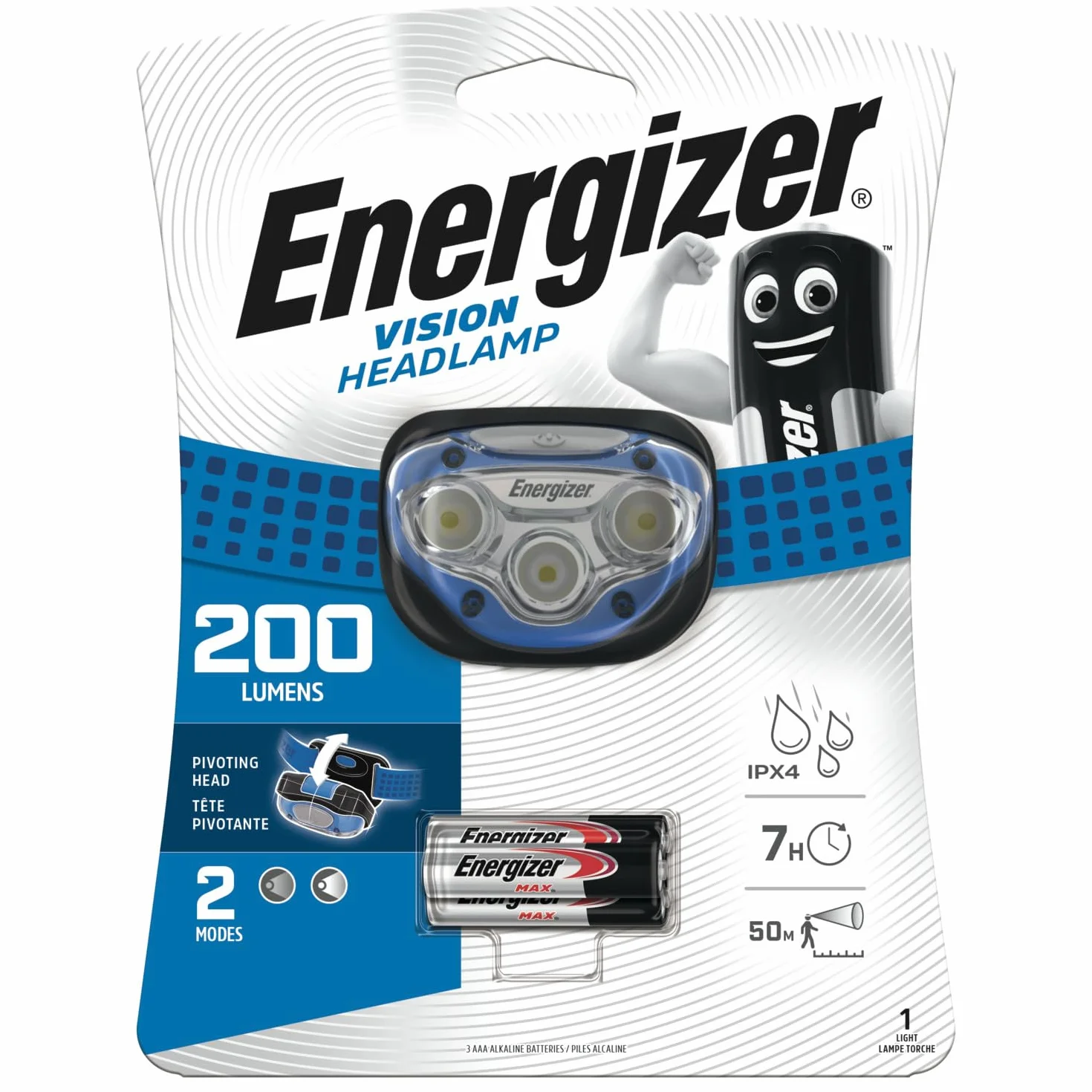 Energizer MAX Frontal Deportivo 200 Lúmenes Pilas AAA Interruptor Deslizante Dos Modos Iluminación