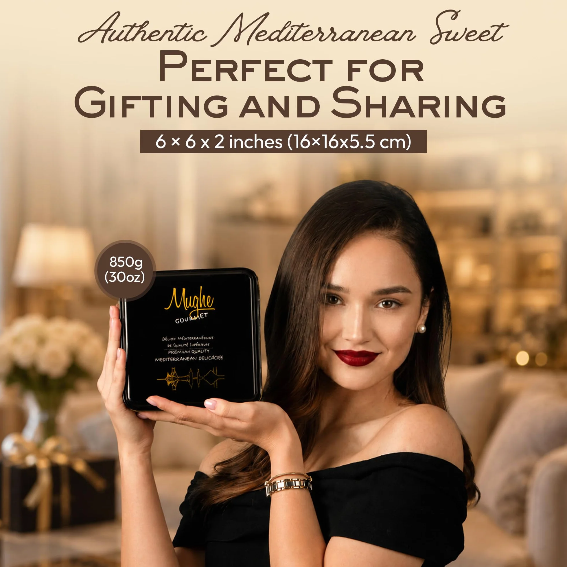 Mughe Gourmet Assortment de Halva 850g en Elegante Caja de Regalo de Lata -3 Barras de Halva de Sésamo y Tahini Marmoladas: Pistacho, Cacao, Vainilla - Halawa Turca, Dulce Vegano -Ocasiones Especiales