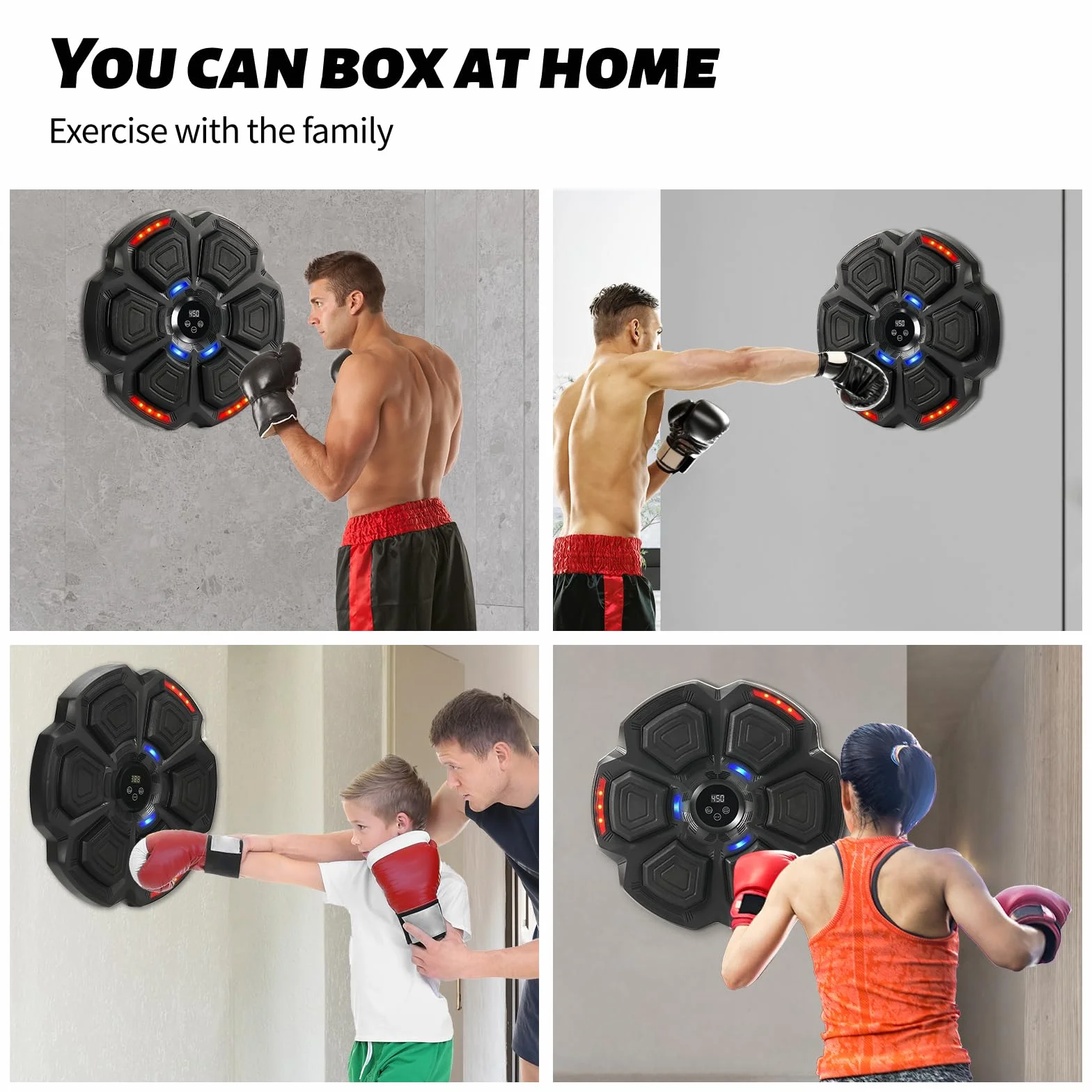 Máquina de Boxeo Musical de Pared con Guantes, 9 Modos de Velocidad, Modo de Conteo, Bluetooth para Entrenar y Liberar Estrés