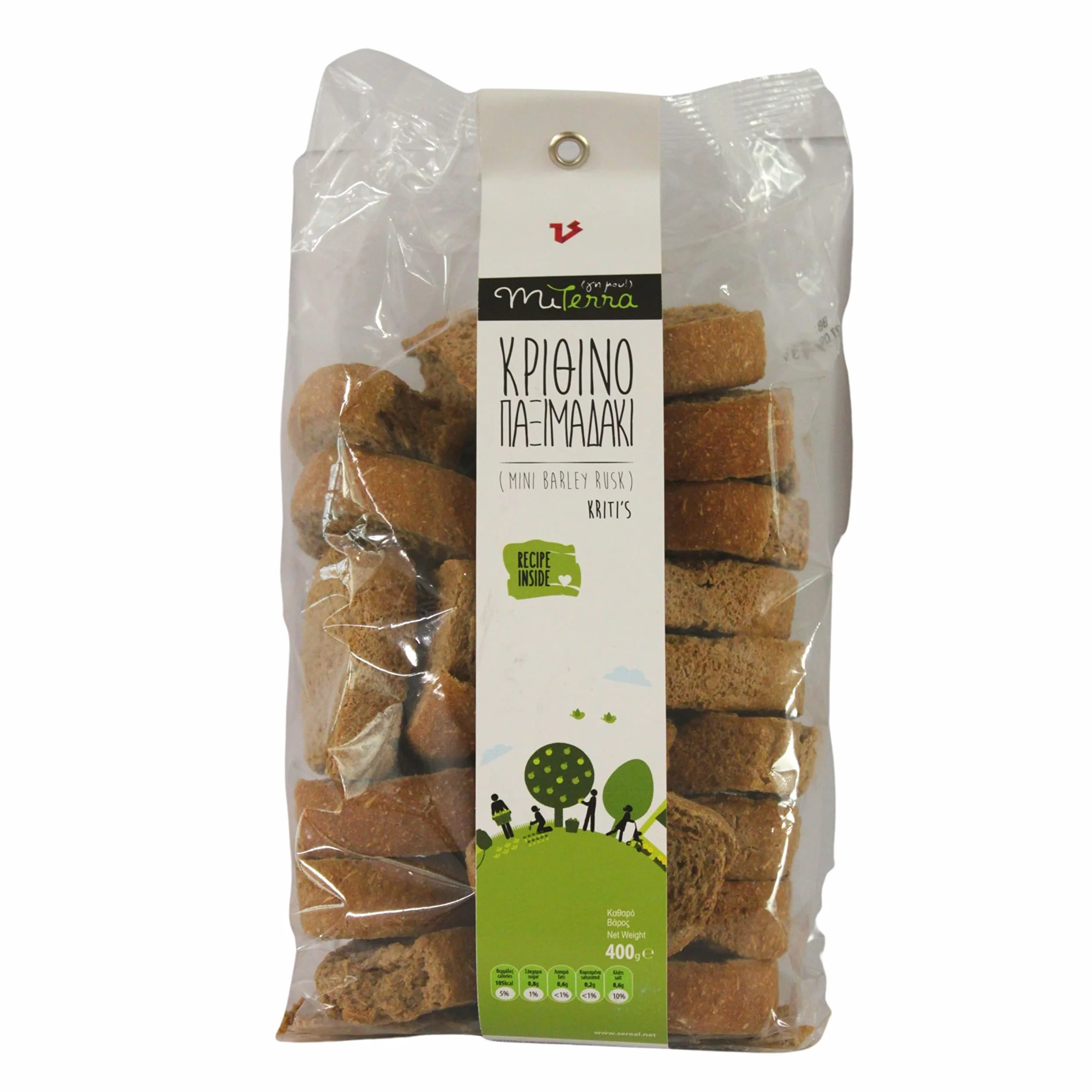 MITERRA Mini Galleta de Cebada Cretense con Masa Madre, Pack 2 x 400 g (Total 800 g) | Horneada con Aceite de Oliva | Crujiente y Artesanal