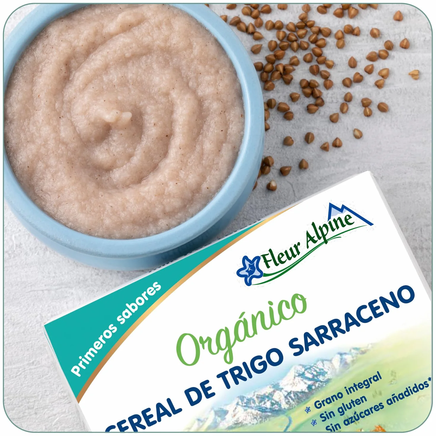 FLEUR ALPINE Alimentos para Bebés | Paquete x3 Cereales Orgánicos de Trigo Sarraceno - Gachas para Desayunos | Gachas Nutritivas Instantáneas Sin Gluten 4+ Meses Sin Azúcares Añadidos | 3x7 Porciones