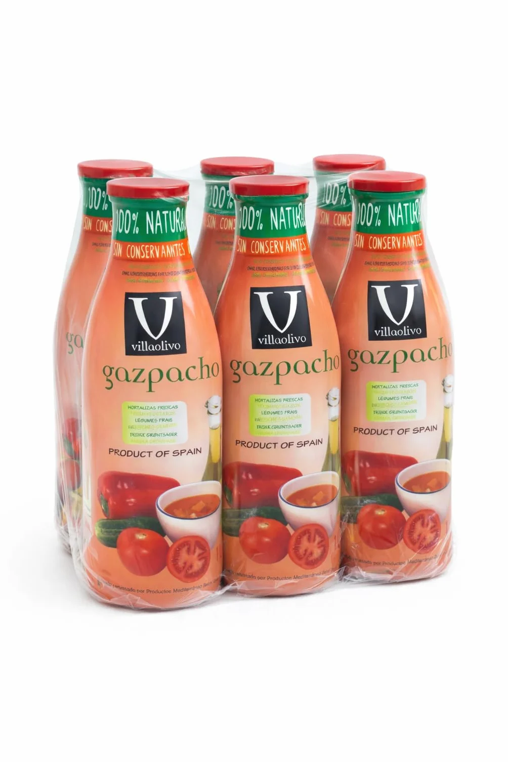 Villaolivo Gazpacho Tradicional 1L Pack 6 Sopa Fría Española 100% Natural Sin Conservantes