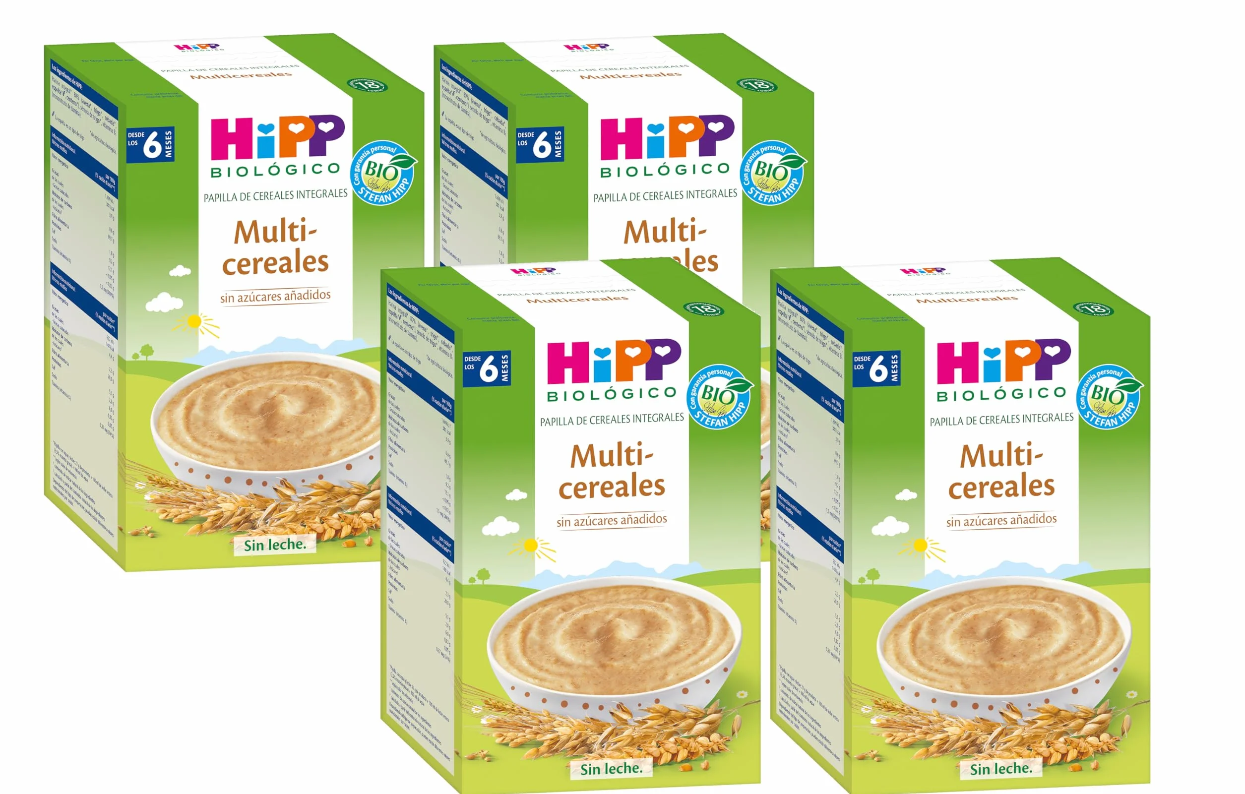 HiPP Biológico - Papilla Multicereales Bio - Pack x 4 cajas de 400 gr - Papilla de Cereales apta a partir de 6 meses - Sin lactosa, Sin Proteína de la Leche de Vaca y Sin azúcares
