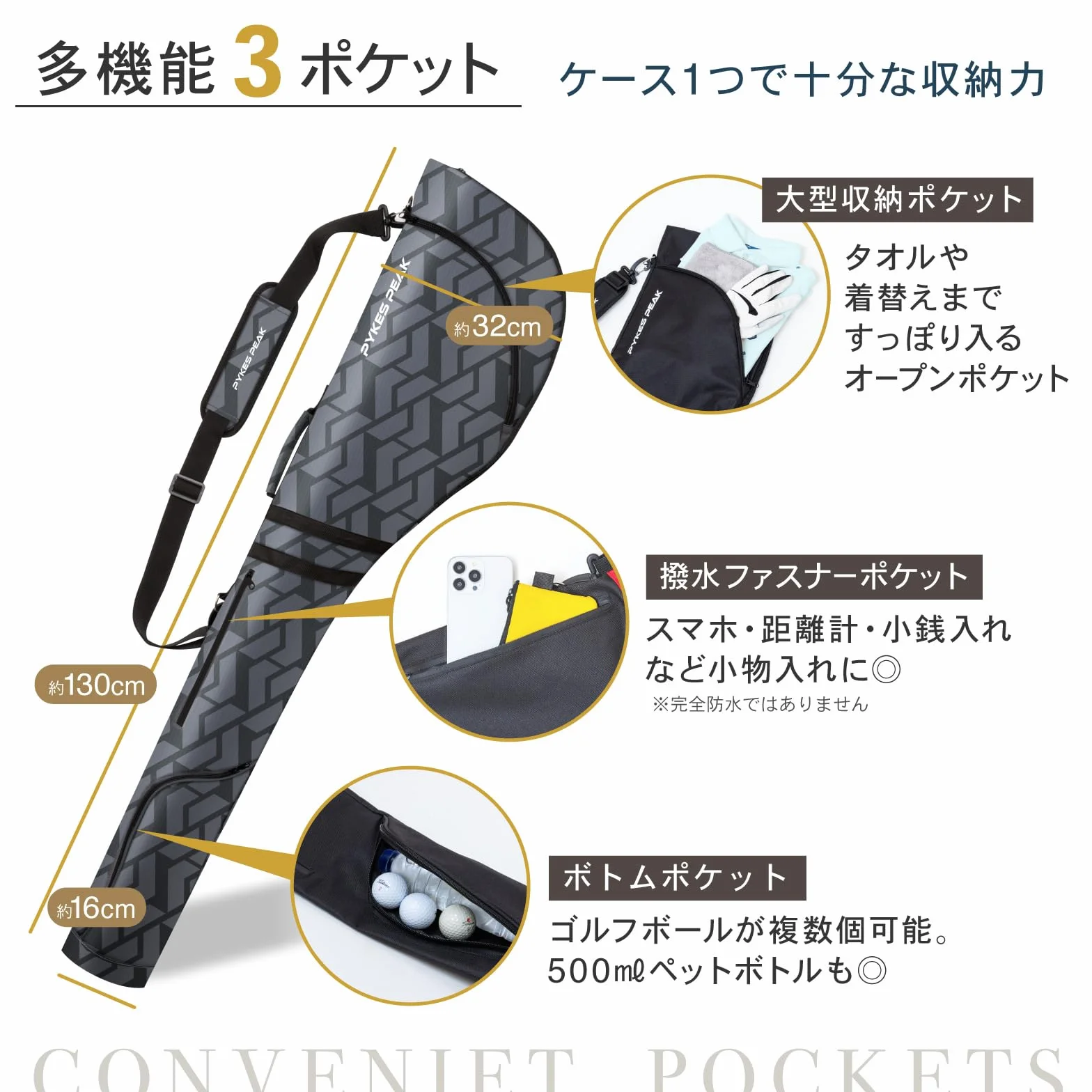 PYKES Peak Funda para Club de Golf Plegable 119,4 cm 10 Clubes Impermeable