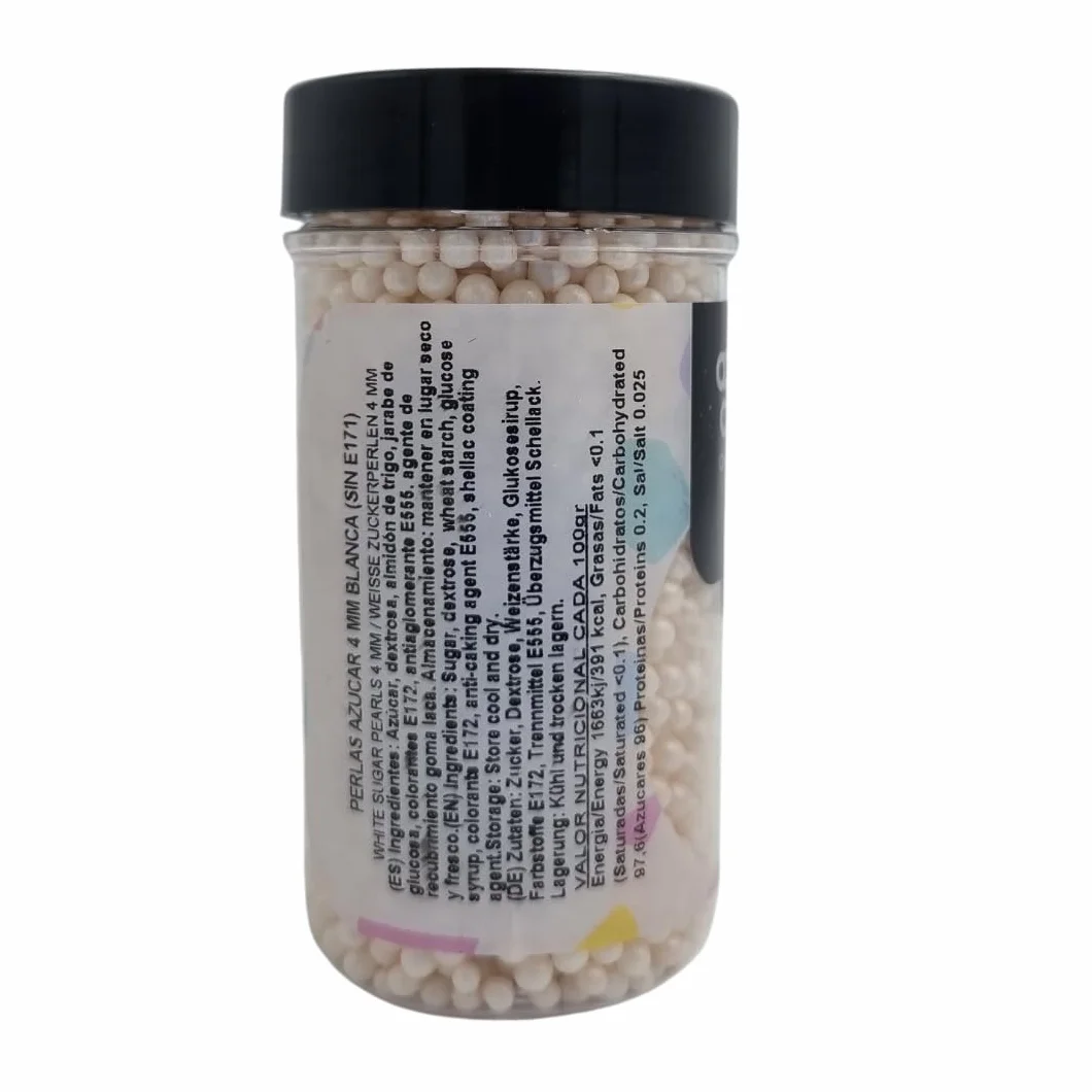Azucren, Perlas Comestibles, Sprinkles Comestibles, Perfecto para Decorar Tartas, Cupcakes, Galletas y Chocolates, Diametro 4 Milímetros, 90 Gramos (Blanco)
