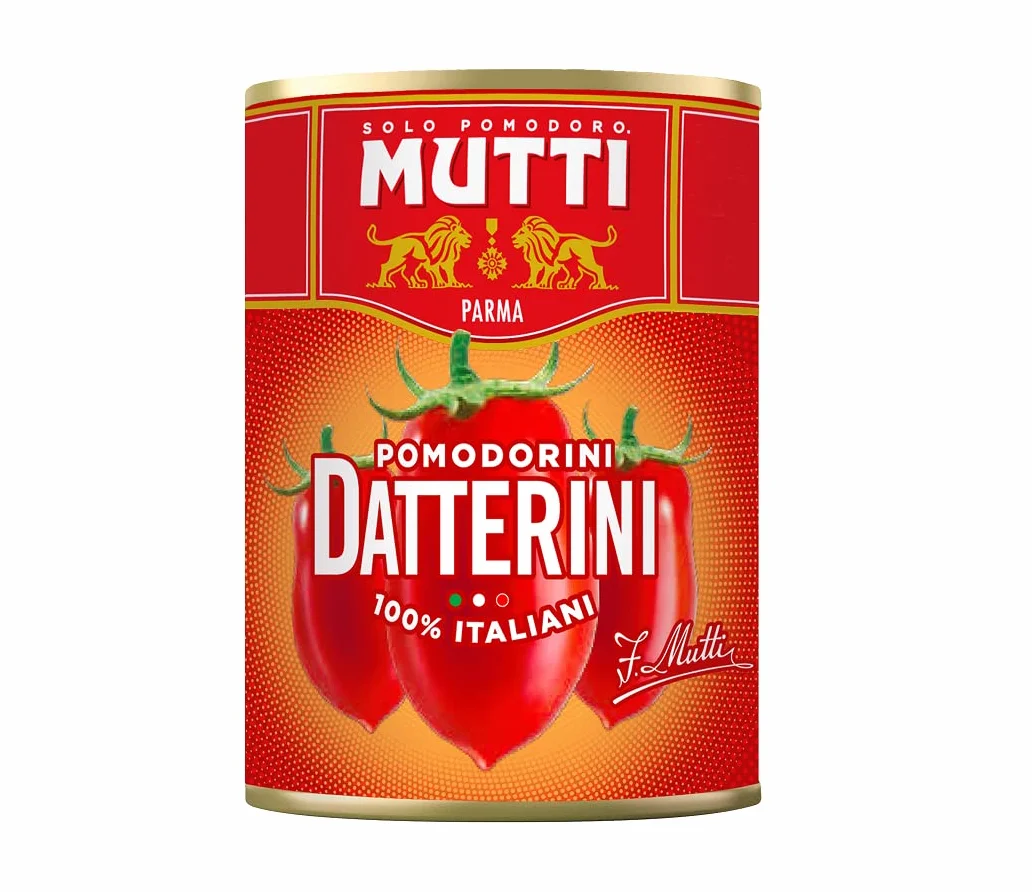 Mutti Pomodorini Datterini Datterini - Lote de 12 tomates cherry (sabor dulce, forma alargada, salsa italiana, tomates, 400 g)