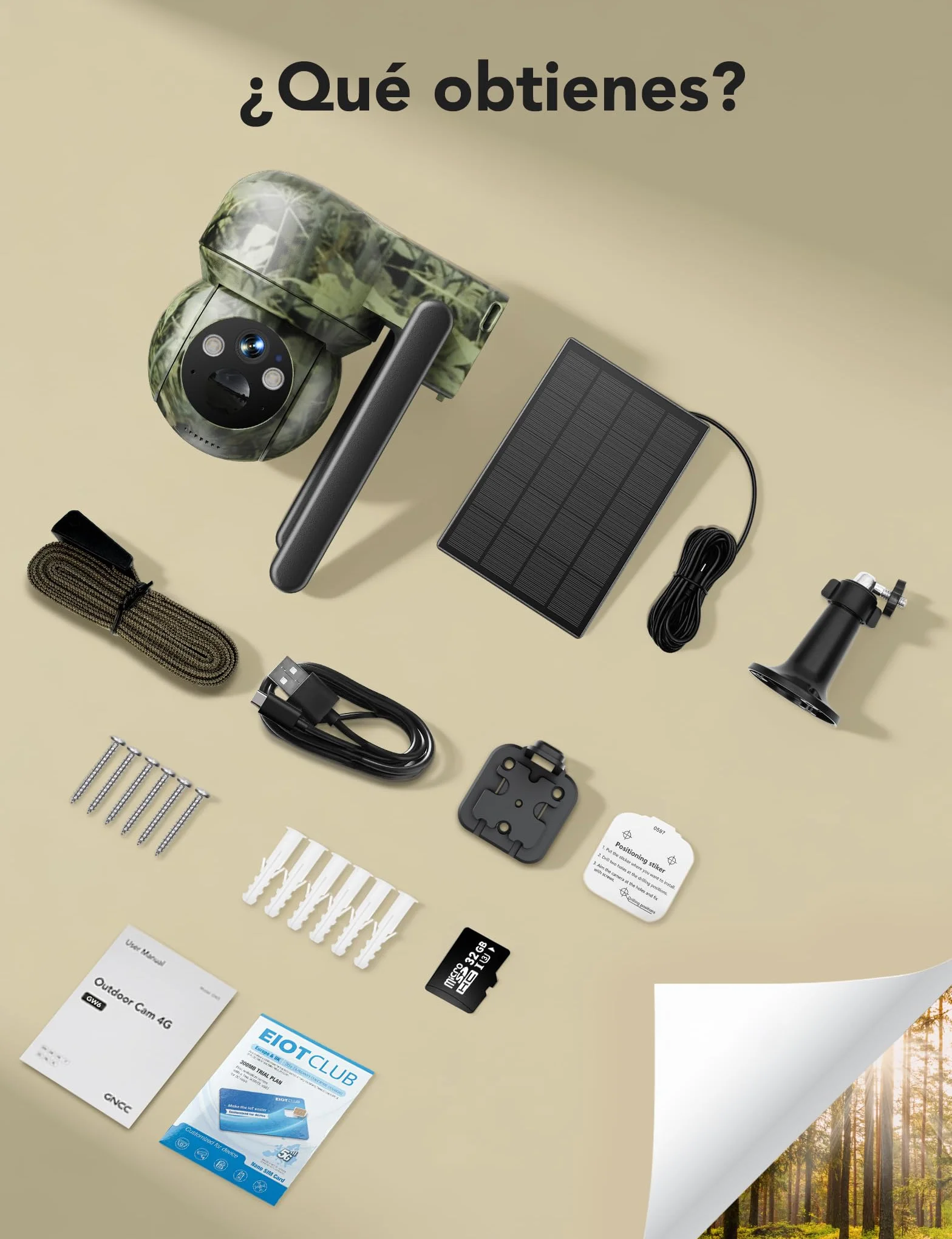 GNCC 4G LTE Camara Fototrampeo de Caza 360°PTZ, 2K Cámara Vigilancia Solar con Tarjeta SIM, Visión Nocturna en Color/Infrarrojos, Audio Bidireccional, IP65 Impermeable, para Caza y Monitoreo Remoto