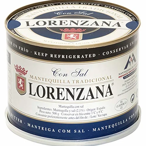 Mantequilla asturiana tradicional LORENZANA con sal.(varios formatos).Envío GRATIS 24h. (Lata de 500gr (pack de 4))