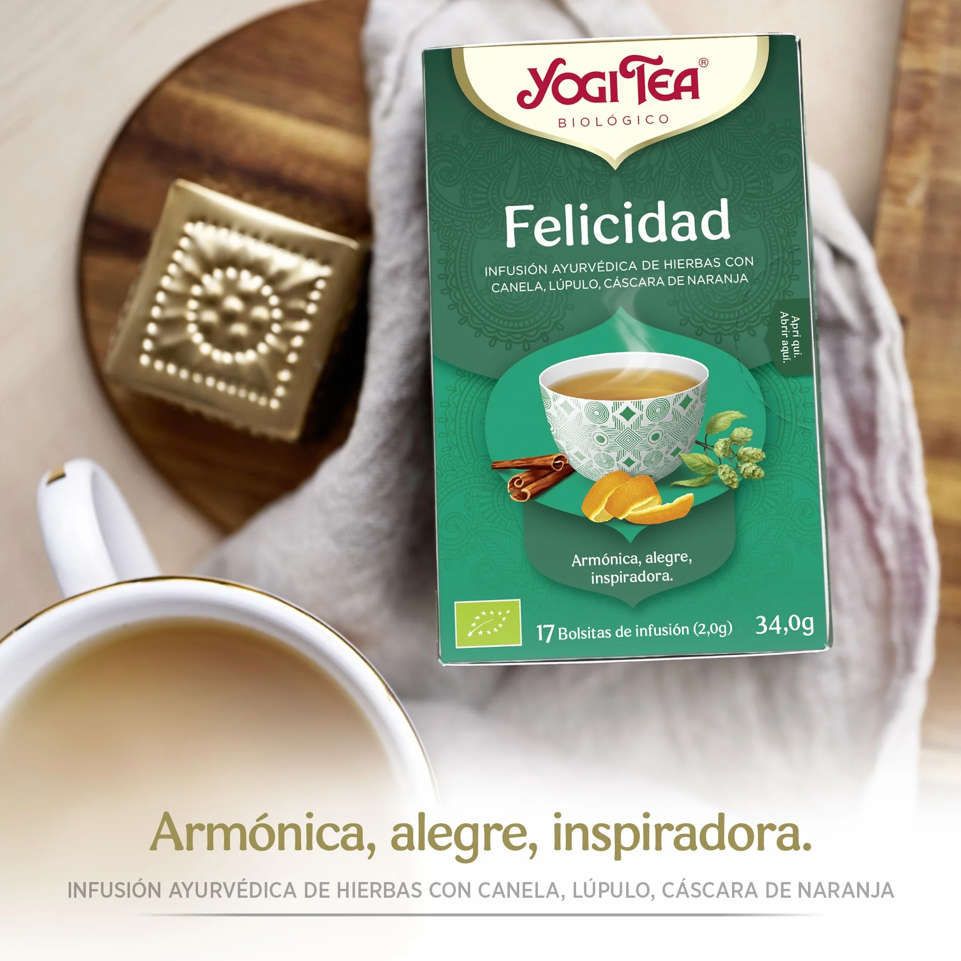 Yogi Tea - Felicidad - Infusión Ayurvédica - Mezcla de Canela, Lúpulo y Cáscara de Naranja - Pack de 3x17 bolsitas (51 en total)