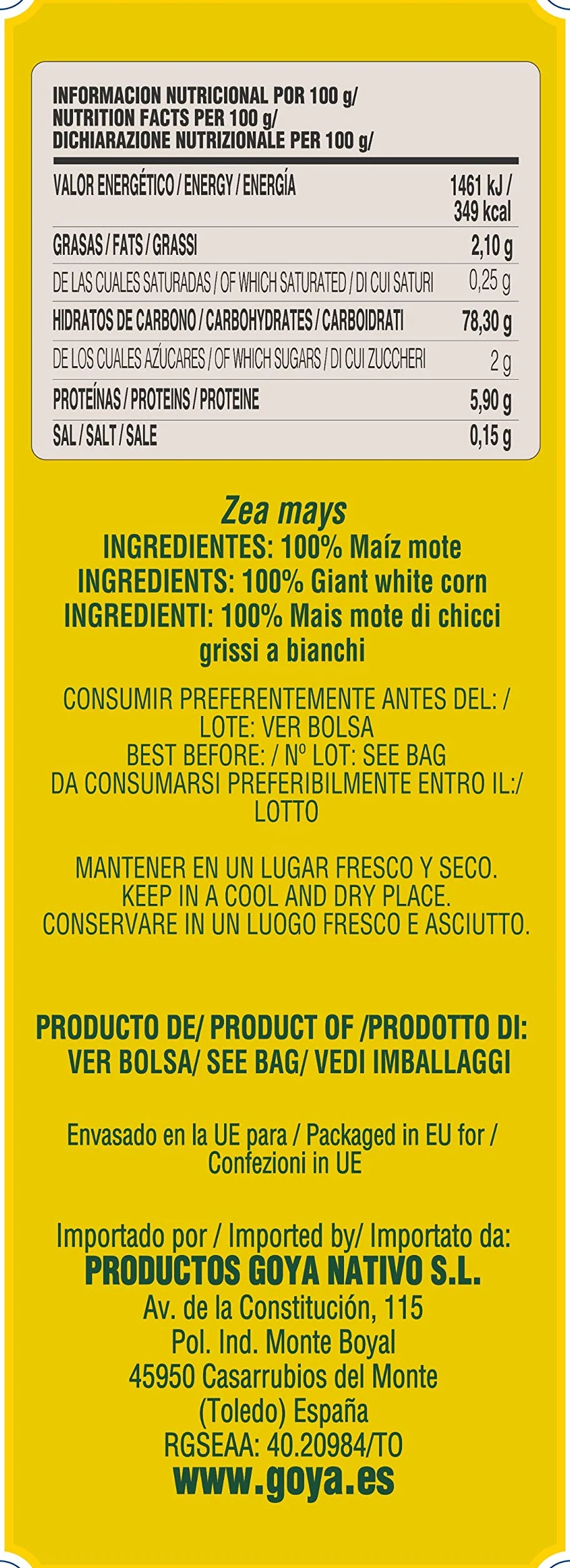 Goya Maiz Mote - 6 unidades x 500g 3000 g