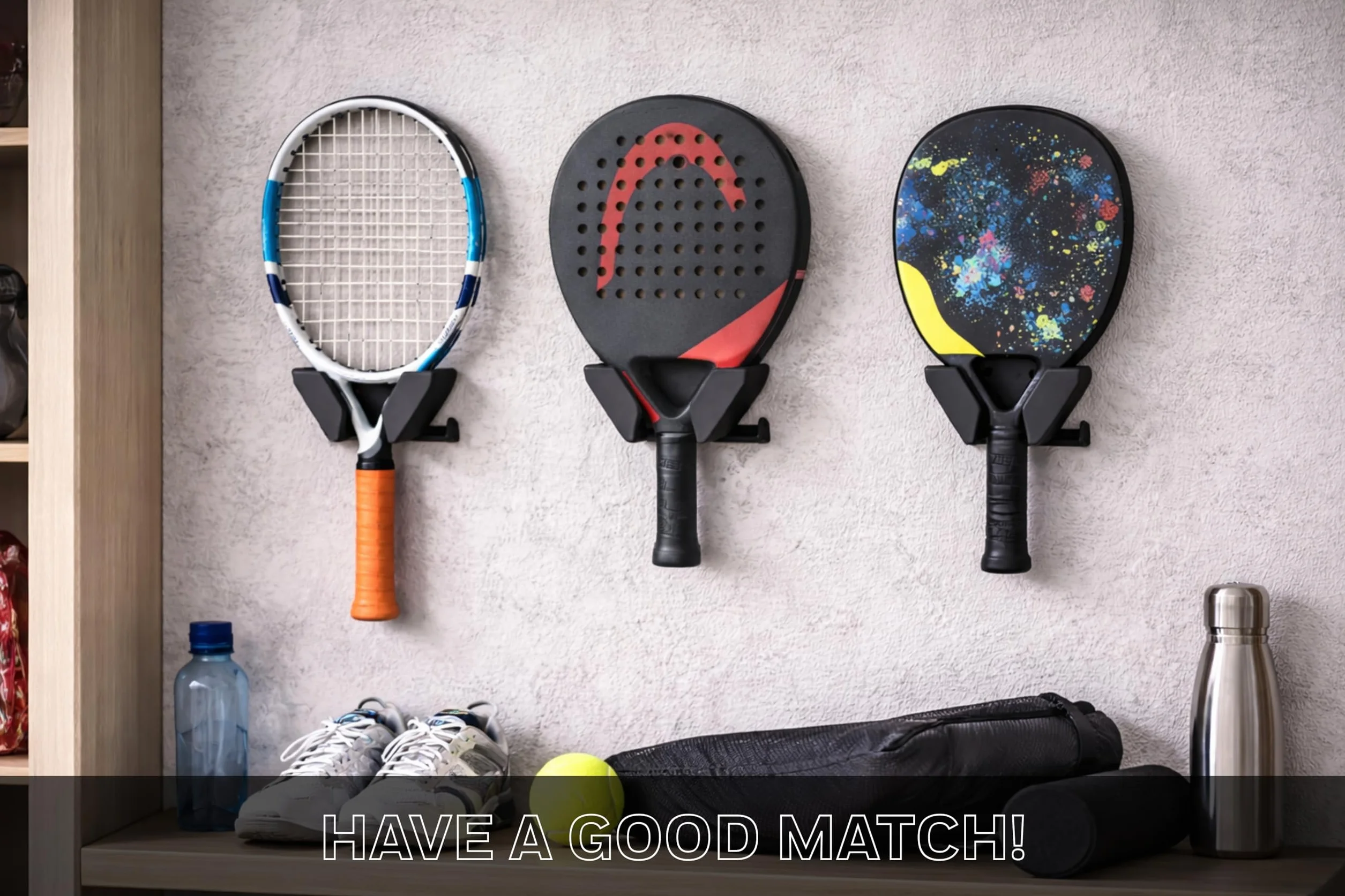Soporte de pared para raqueta de pádel y tenis antiarañazos ahorra espacio con tornillos y tacos