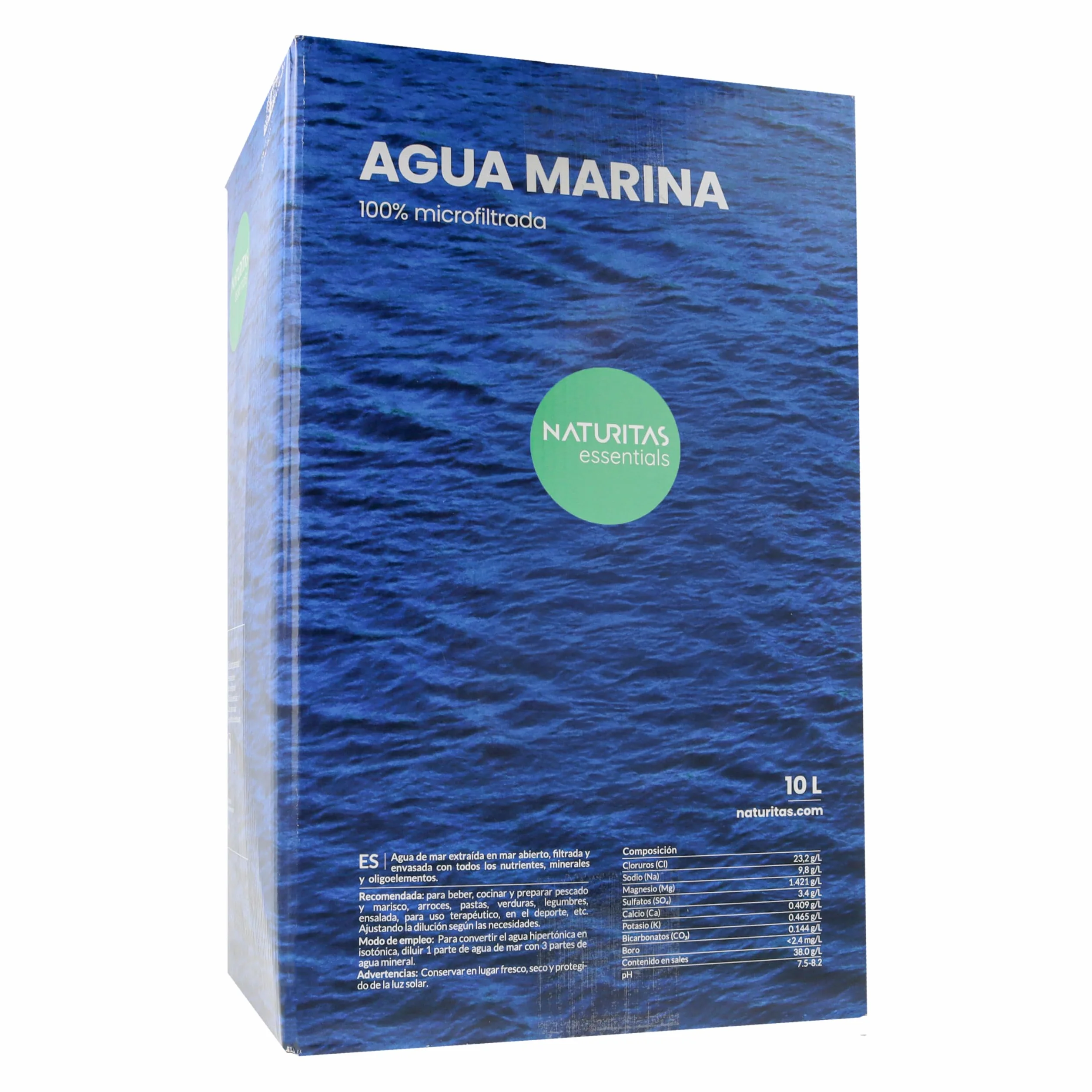 Agua Marina | 10 L Bag in Box con Surtidor | Naturitas Essentials | Agua de Mar Hipertónica 100% Pura y Microfiltrada | Para Beber y Cocinar | Rica en Sales Minerales