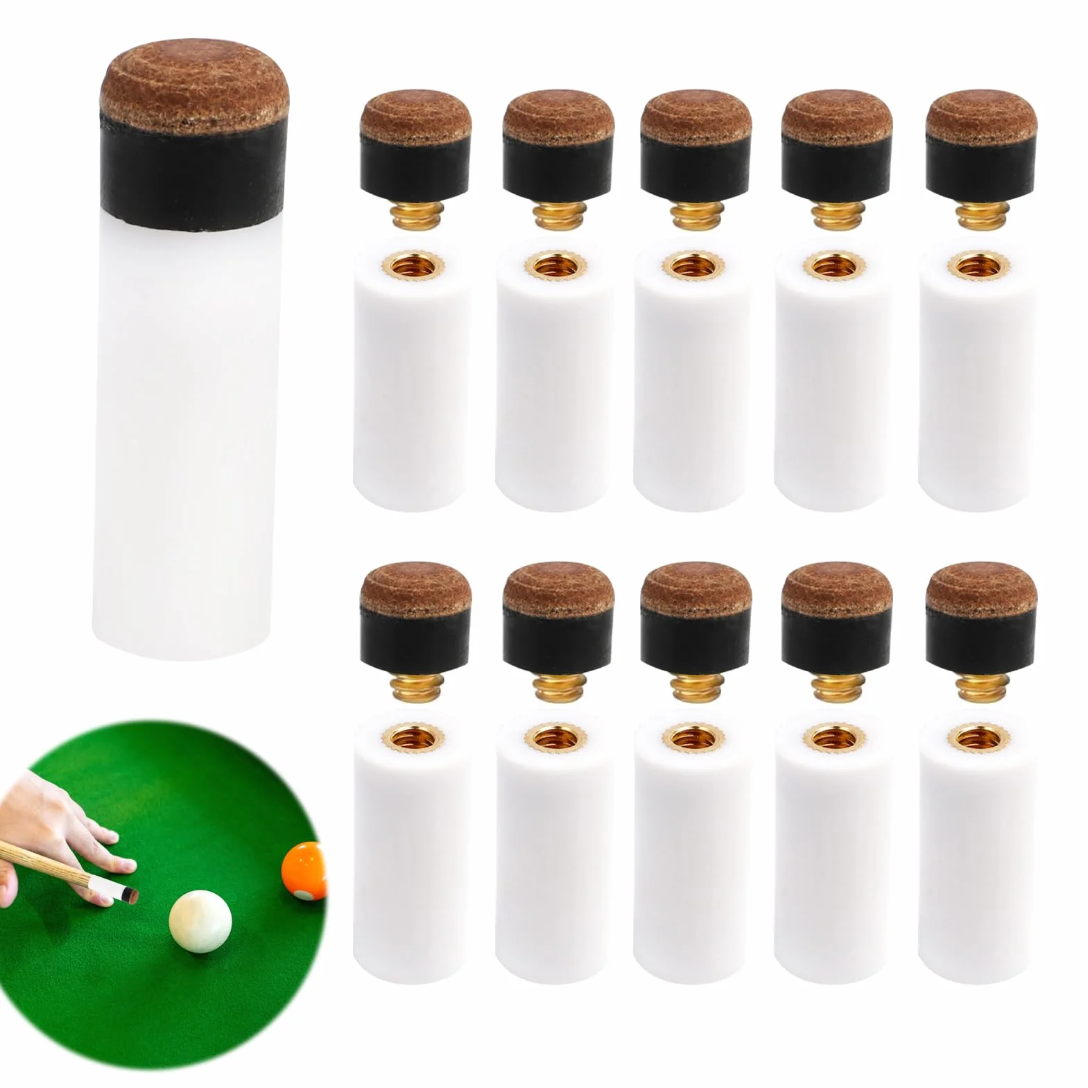 Puntas de Taco de Billar 10mm Repuesto Virolas Blancas Accesorios 10 Piezas