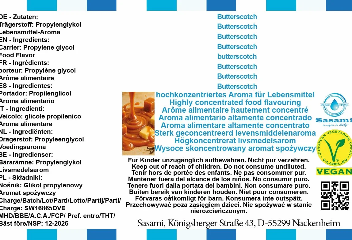 Butterscotch aroma concentrado - Vegano - Sasami - 10ml