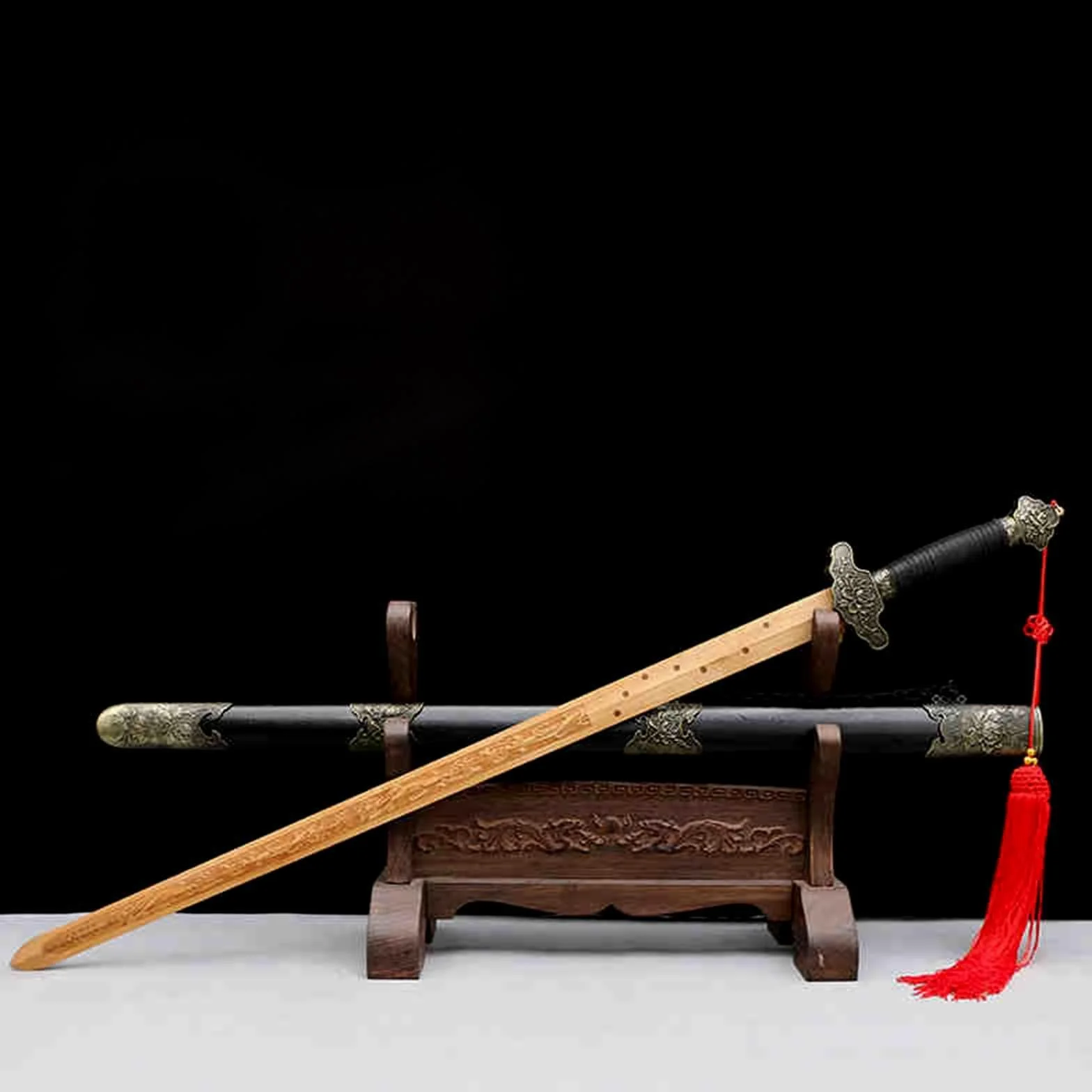 Espadas Chinas de Madera 102cm, Espada de Tai Chi Bambú Natural, Bokken Hecho a Mano para Entrenamiento Artes Marciales