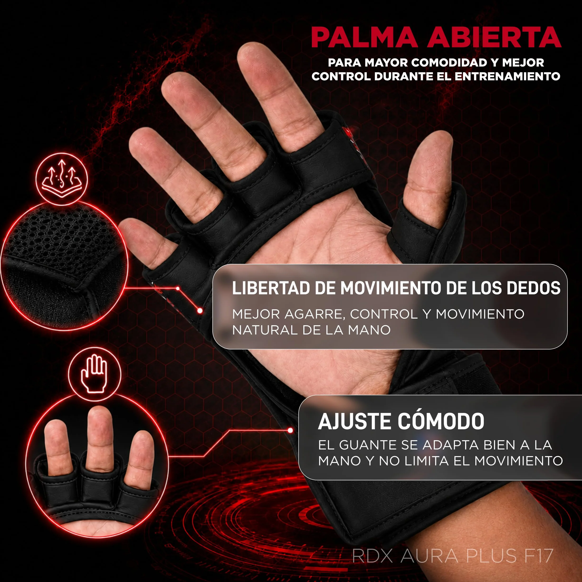 RDX Aura Plus F-17 Guantes de MMA de Cuero con Protección Reforzada para el Pulgar
