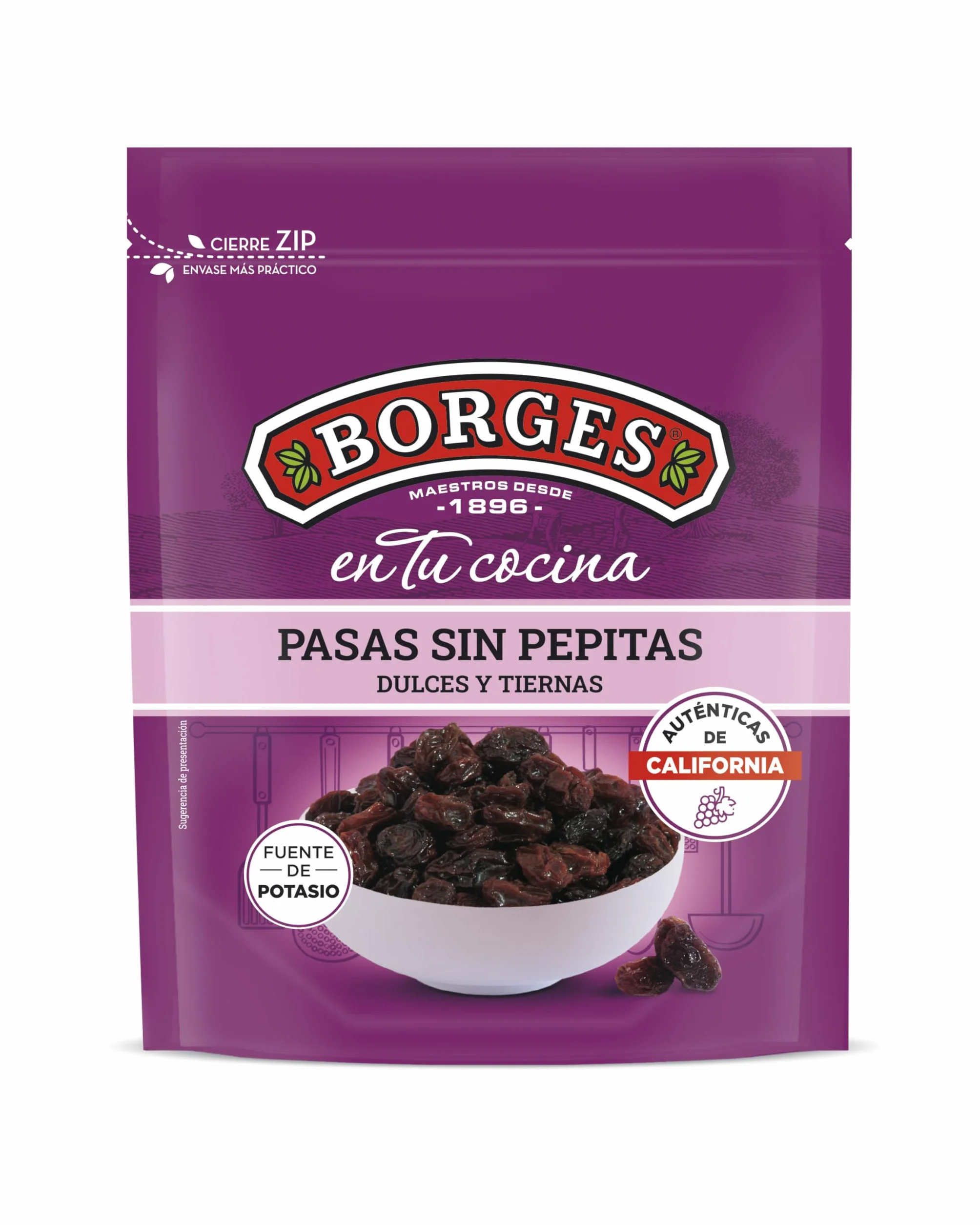Borges - Pasas California Sin Pepitas Borges En tu Cocina - Alto contenido en vitamina A y B3, Potasio, Magnesio y Calcio - Sin Aceite de Palma, Vegano - Paquete de 150 gramos.