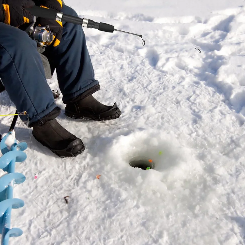 Caña de pescar en hielo telescópica fibra de carbono mango silicona agua dulce salada