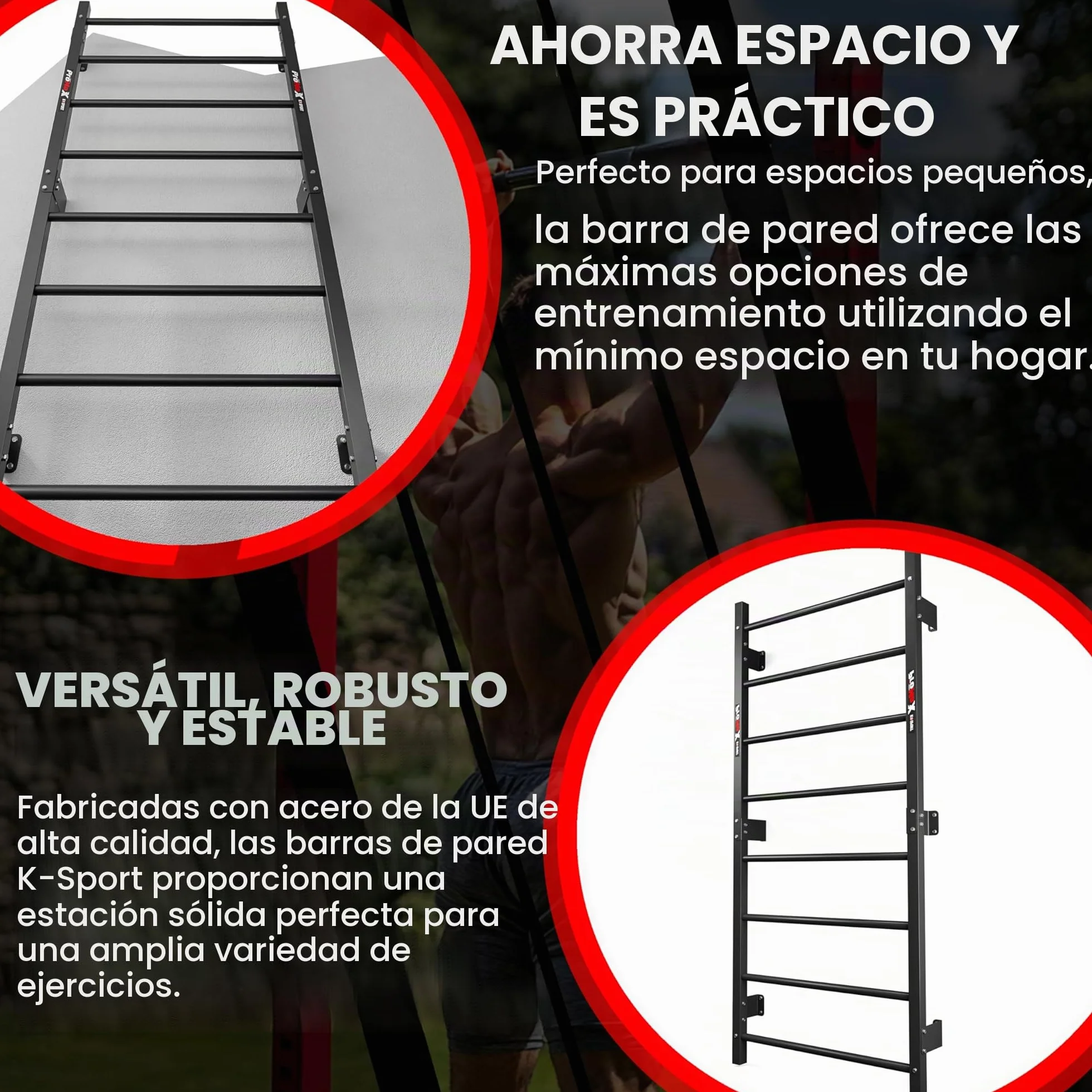 K-Sport Muro de escalada con 8 peldaños para montaje en pared, entrenamiento muscular en casa