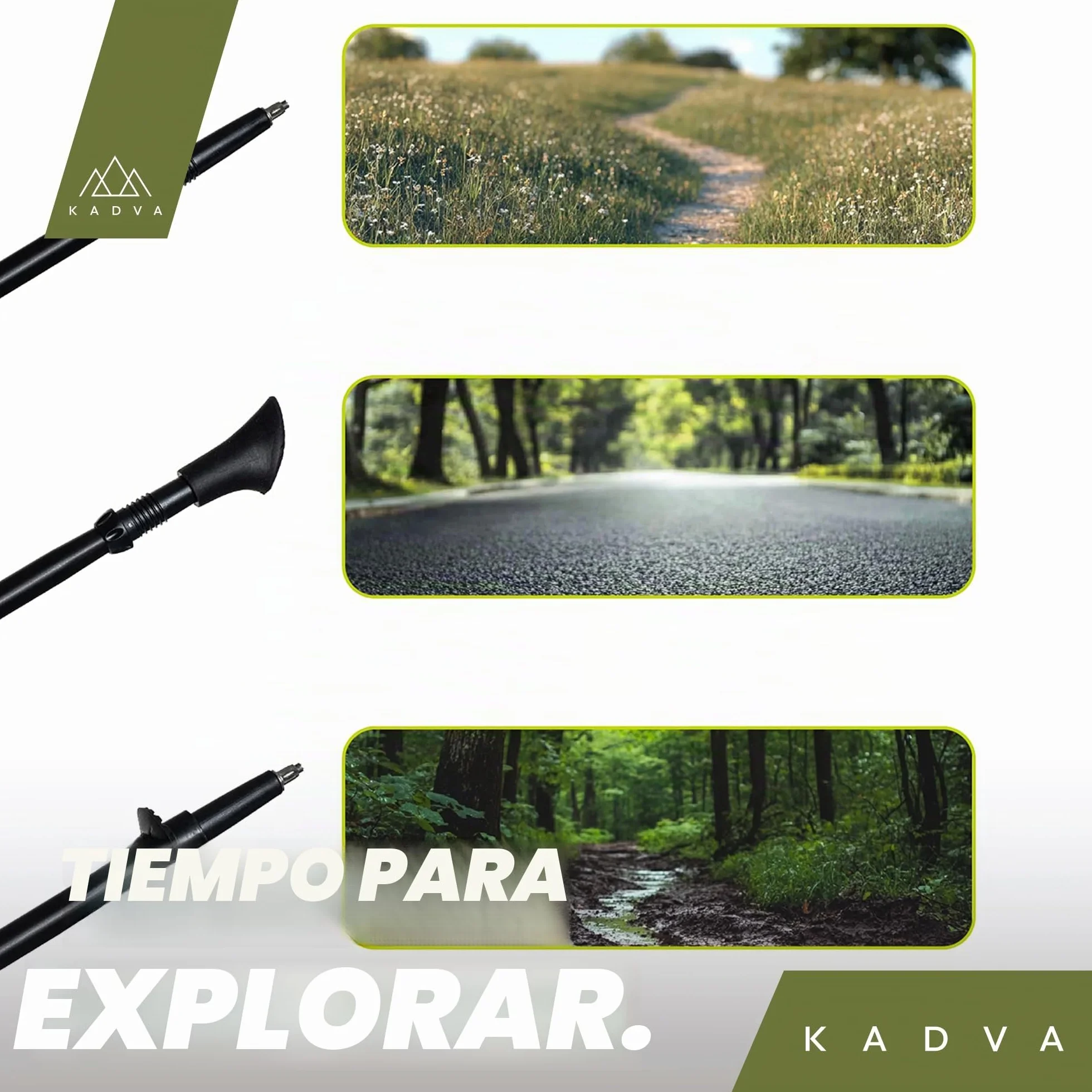 KADVA Bastones de Marcha nórdica HALNA Verde Ajustable 84-135 cm Bloqueo rápido Mango Polipropileno TPR