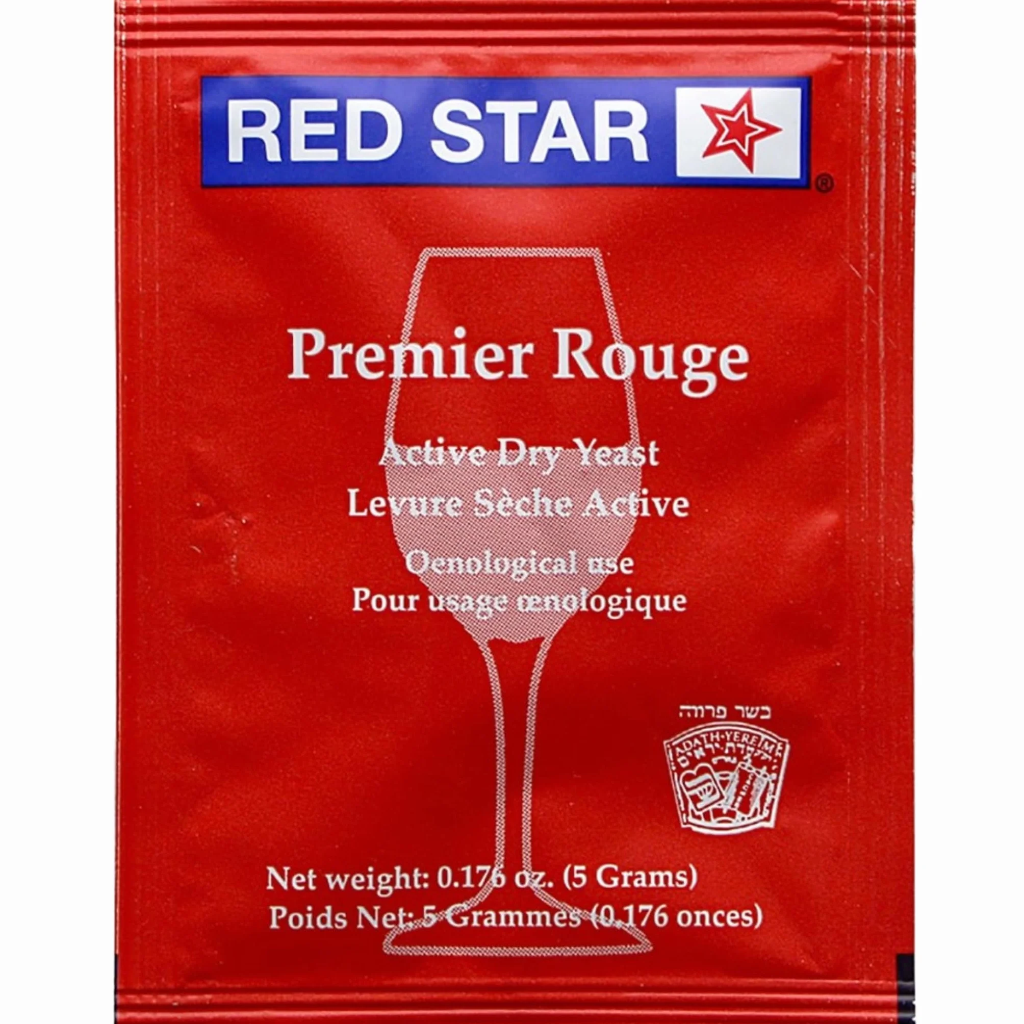 Red Star Levadura de Vino Premier Rouge (Paquete de 5) - Ideal para Hacer Vino, Sidra, Hidromiel, Kombucha en Casa - Sobres de 5 g - Saccharomyces cerevisiae - Vendido por CAPYBARA Distributors Inc.