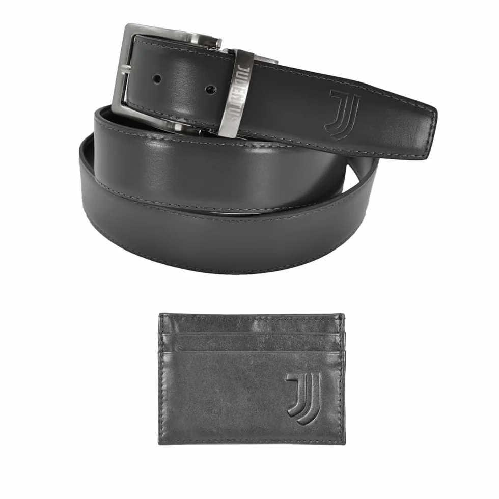 JUVENTUS Set de regalo cinturón piel tarjetero crédito caja oficial negro accesorios hombre