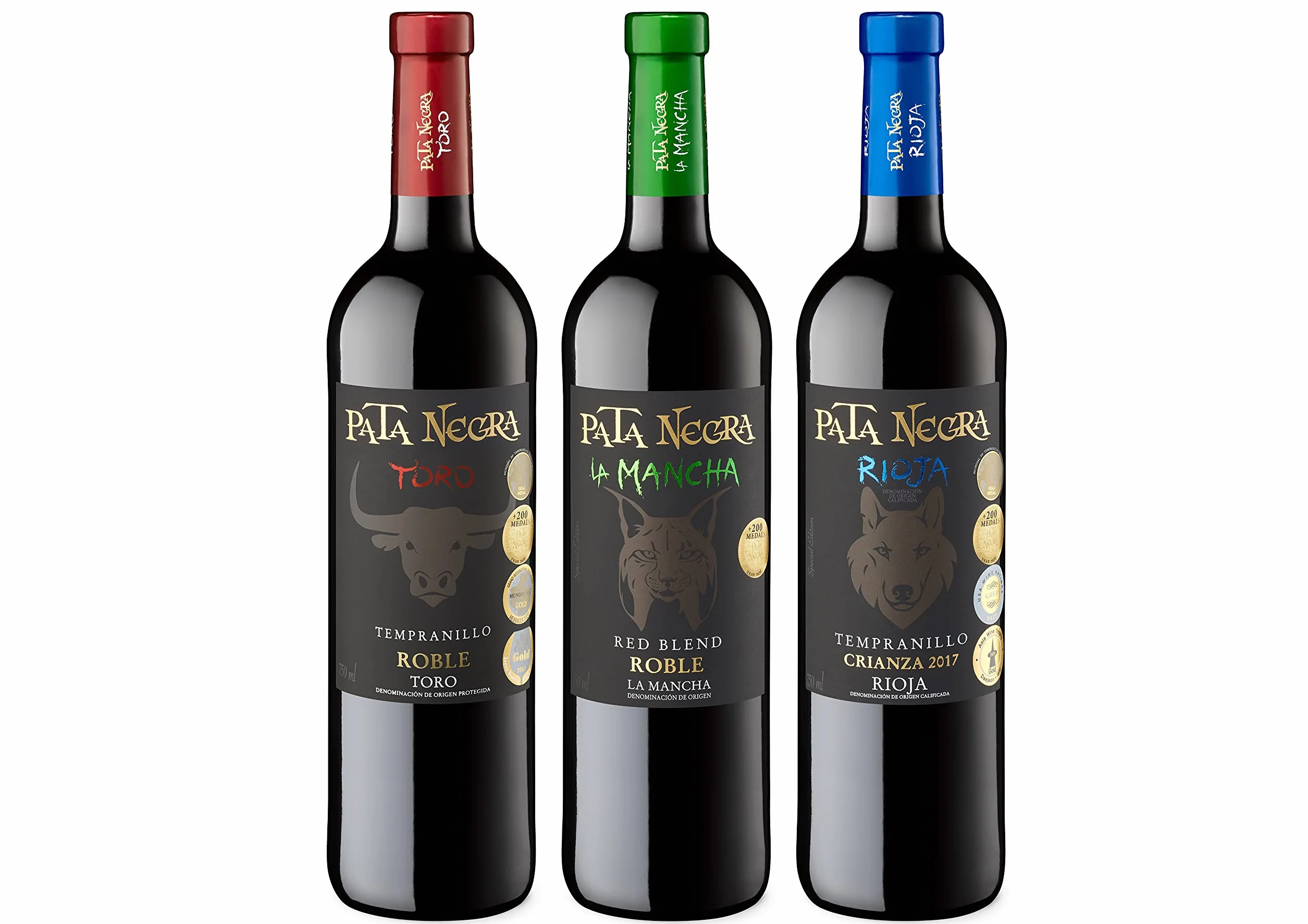 Pata Negra Estuche Fauna Ibérica Vino Rioja Crianza Toro Roble Mancha Roble 3 Botellas x 750 ml