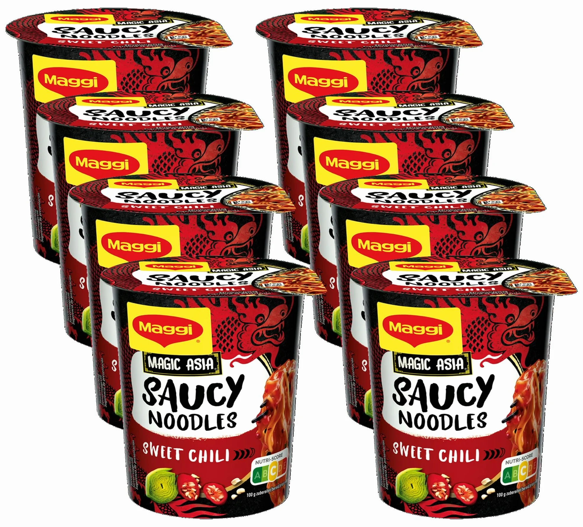 MAGGI Saucy Noodles Asia Sweet Chili Vaso - Pack de 8 x 75g
