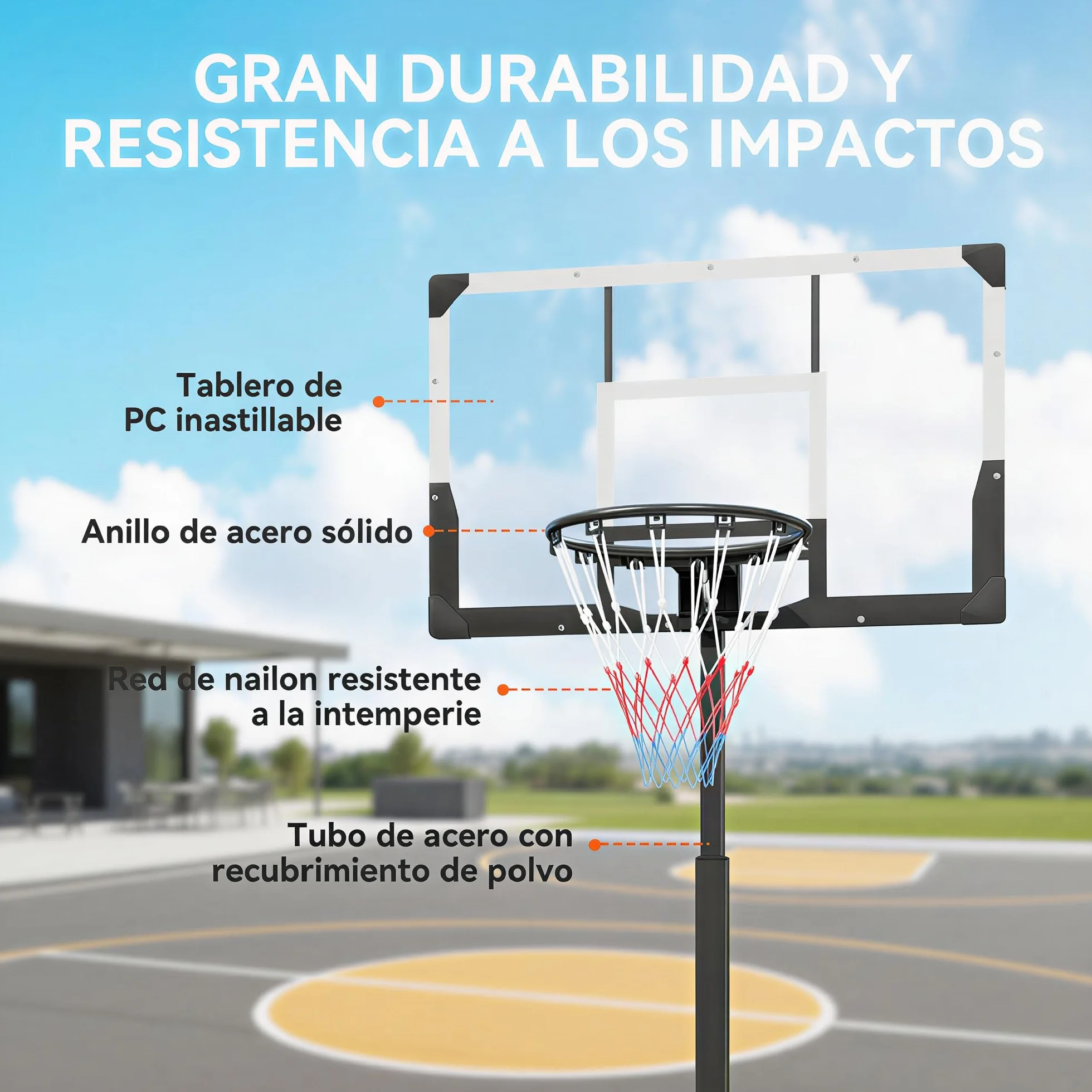 SPORTNOW Canasta de Baloncesto Exterior Altura Regulable 230-305 cm Portátil Marco Plegable