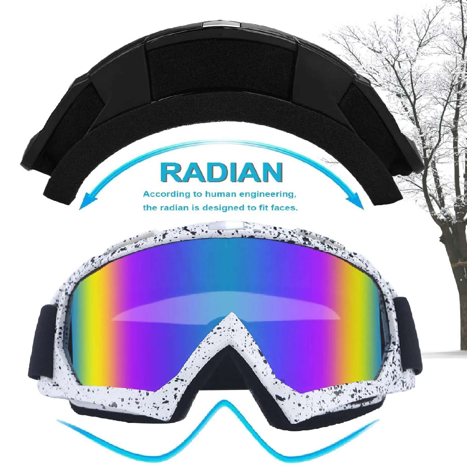 Gafas Snowboard Espejo, Gafas Esqui Mujer Hombre, Protección UV Antivaho Rellenas Espuma Deportes Aire Libre