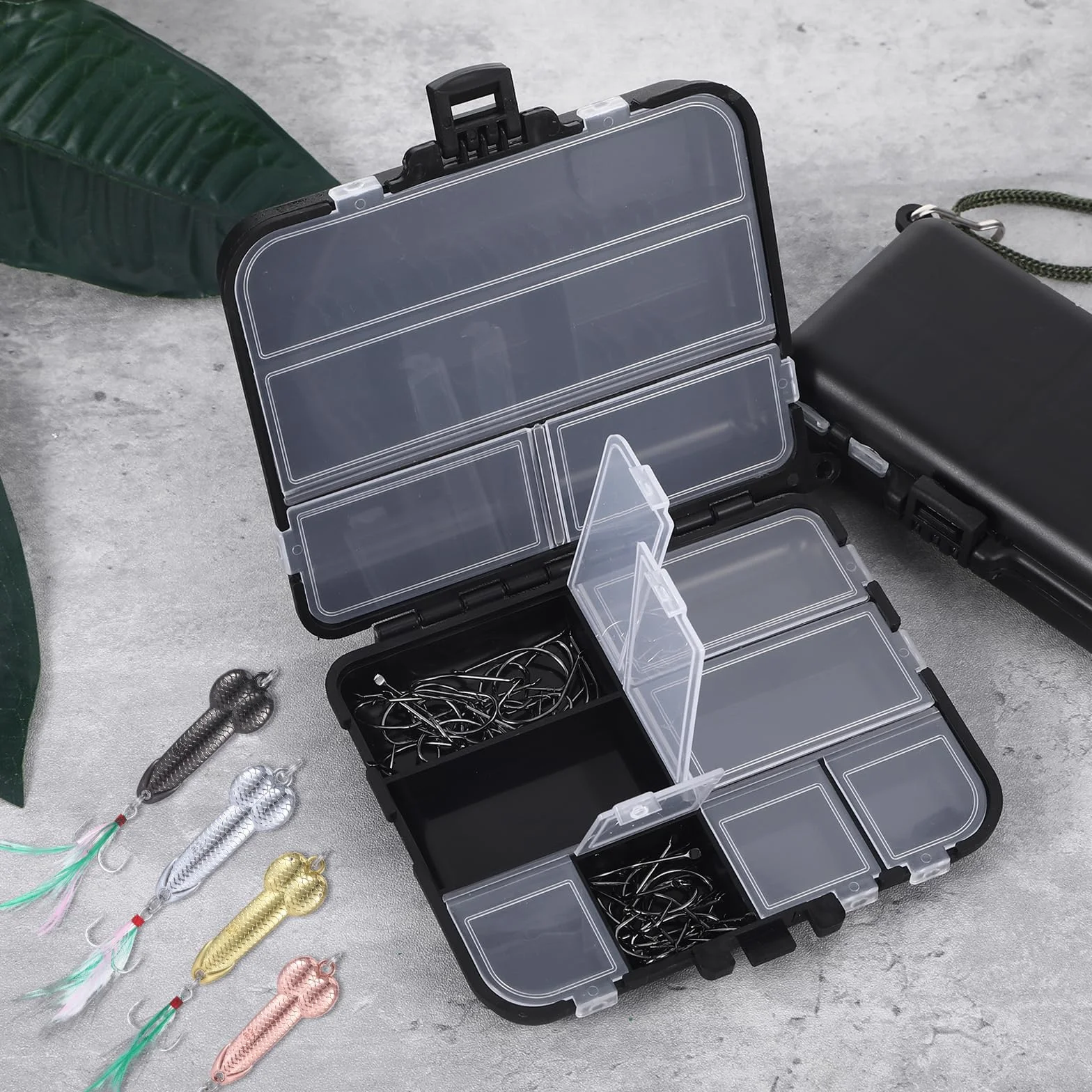 Maletín de pesca mini accesorios cebo 7 compartimentos 9 compartimentos