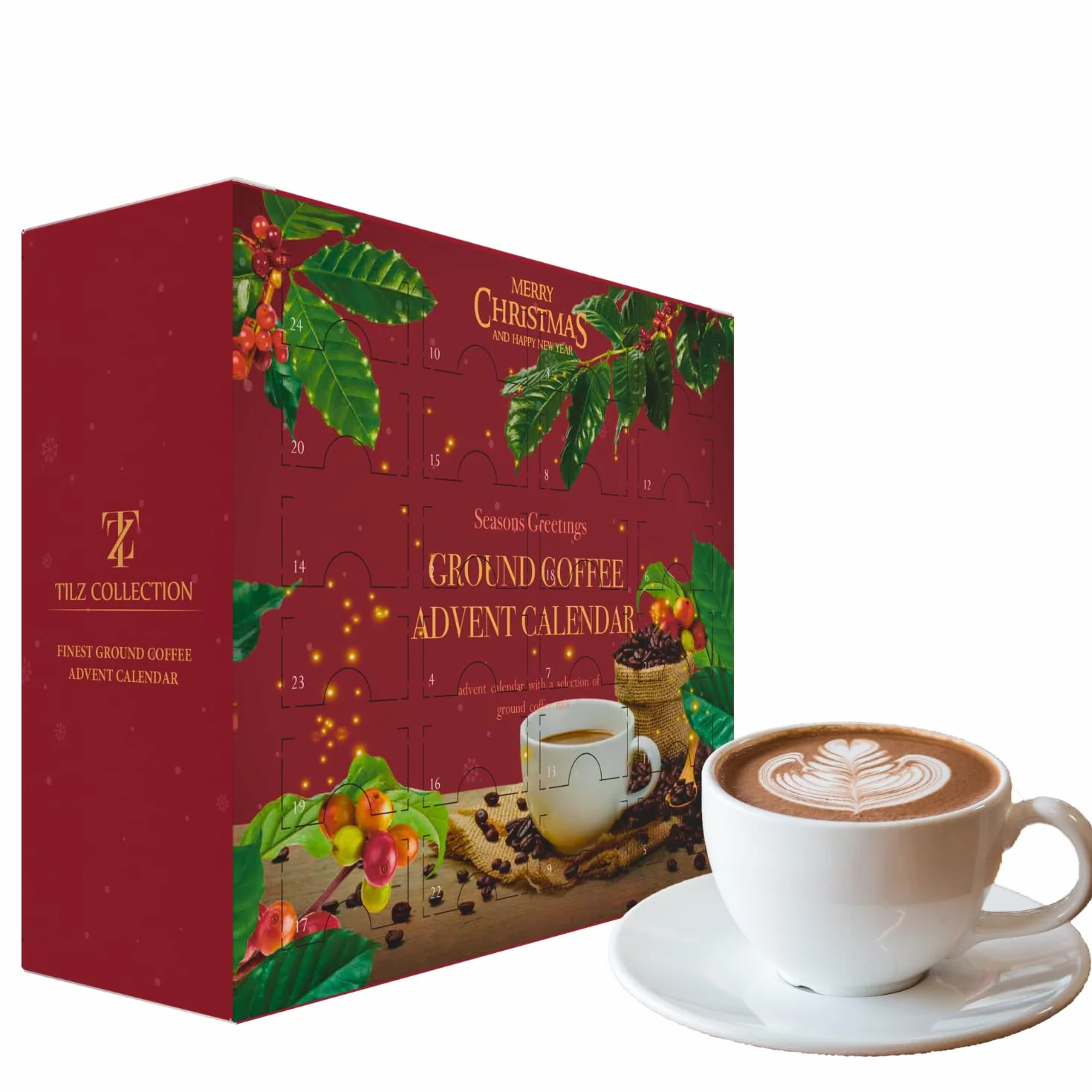 Calendario de Adviento del Café 2023 Navidad | Set de café molido - Regalos de 24 sabores para hombres y mujeres - Regalos de café italiano de vainilla francesa y avellana