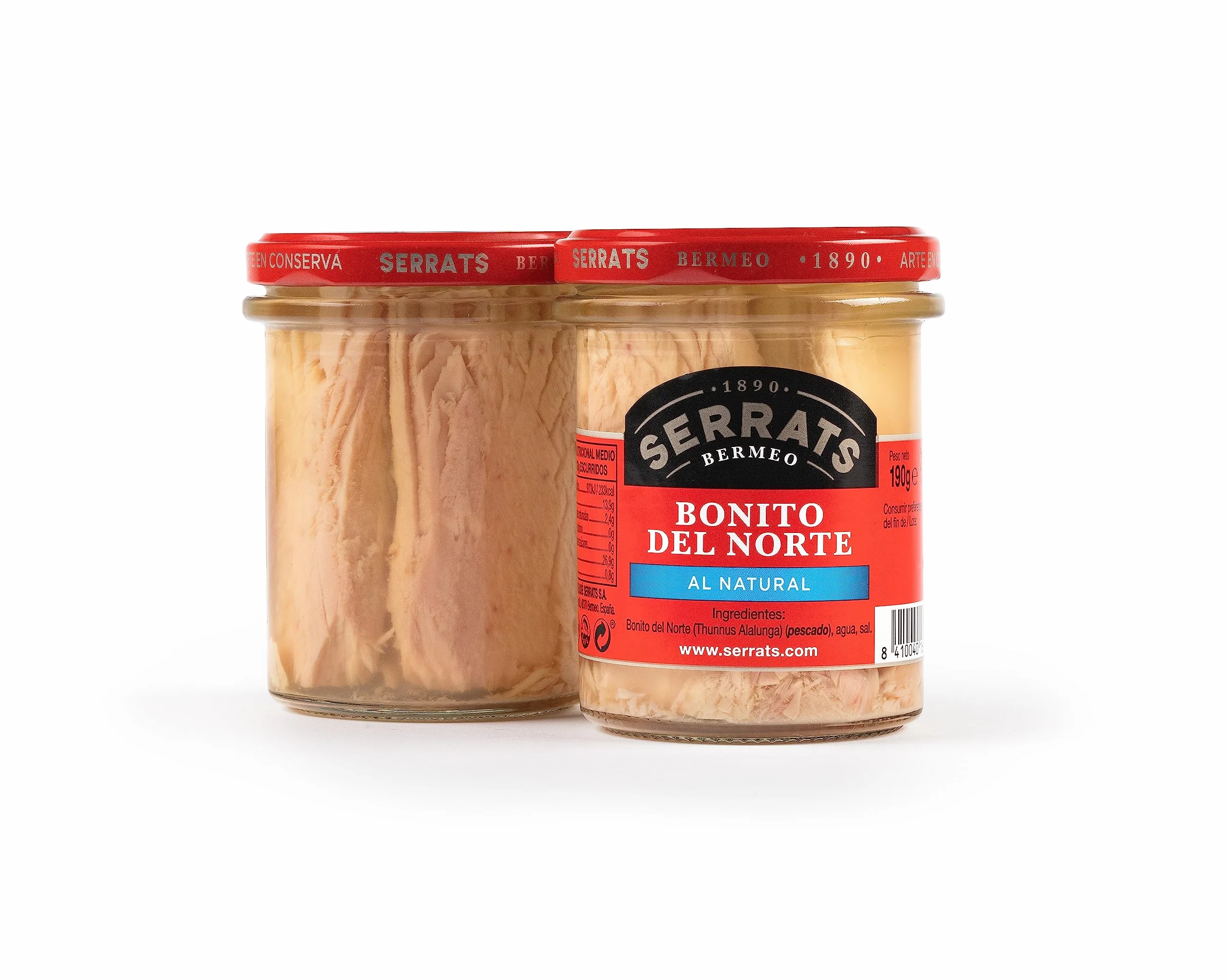 CONSERVAS SERRATS - Bonito del Norte del Cantábrico al Natural Sin Aceite - 6 Frascos x 190g (Total: 1140g) - Elaboración Artesanal desde 1890 - Sin Gluten - Rico en Omega 3