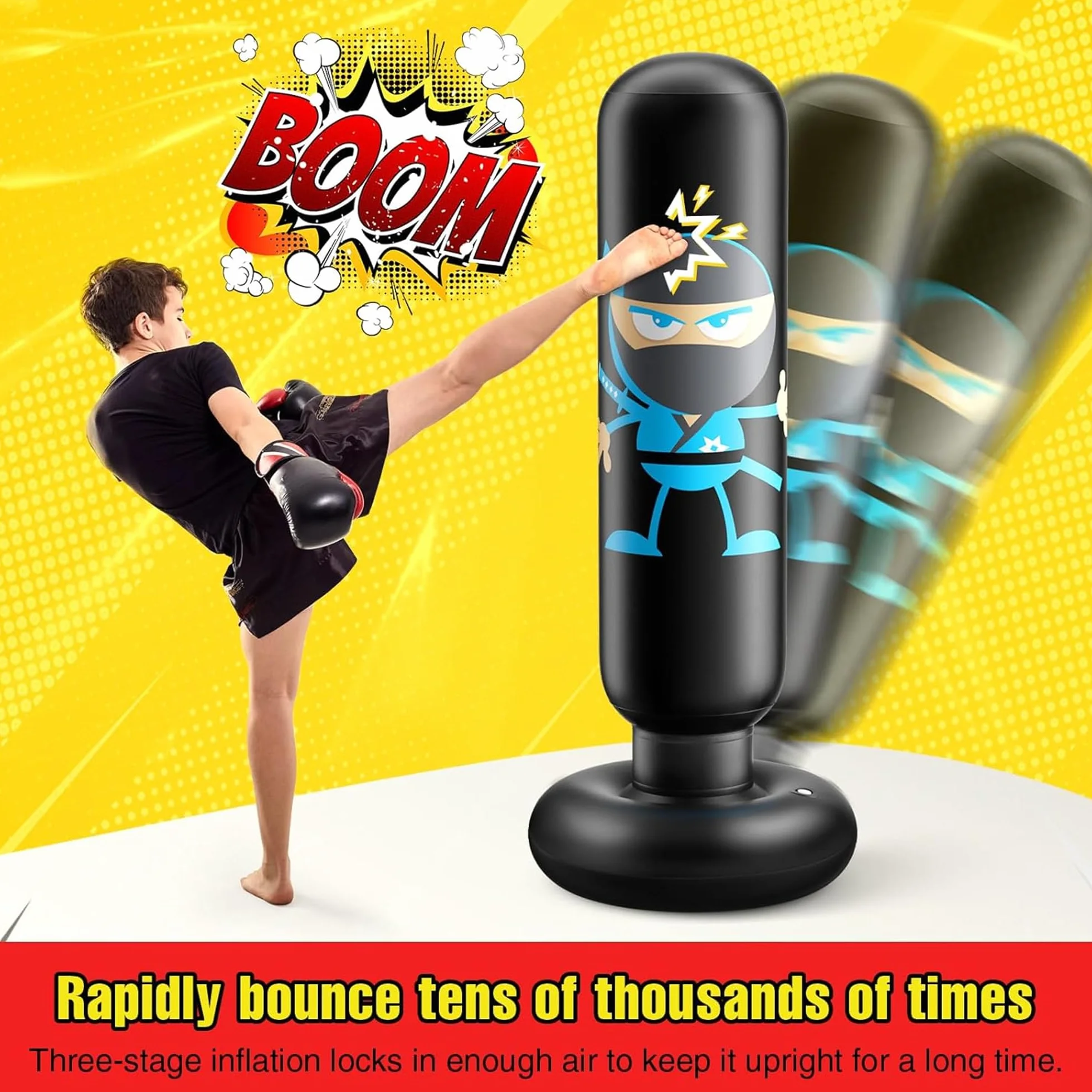 Saco de Boxeo Hinchable 160cm con Guantes Ninja para Niños Karate Taekwondo MMA