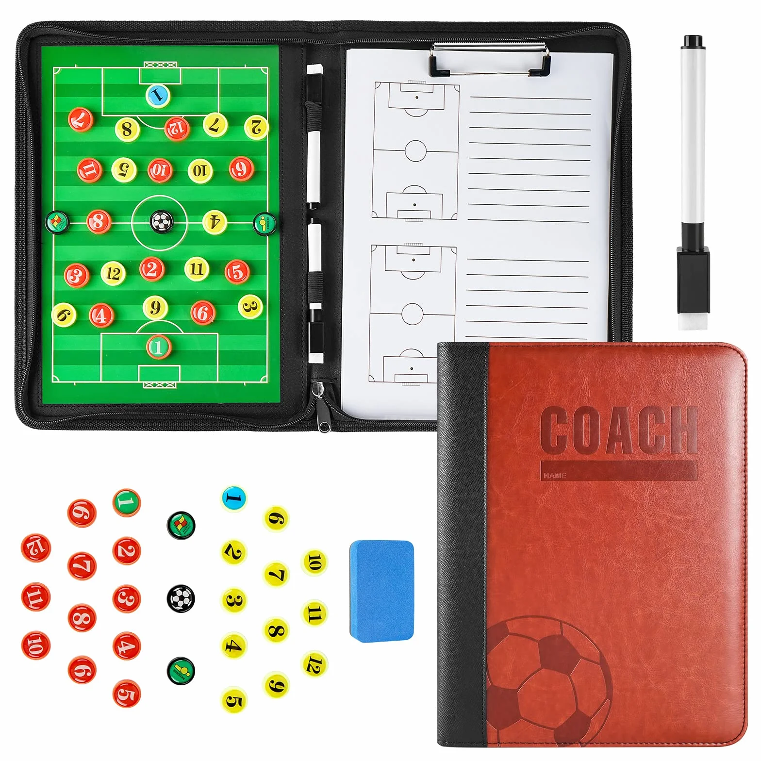 Pizarra Futbol Entrenador Carpeta Táctica Magnética Plegable con Imanes para Estrategia