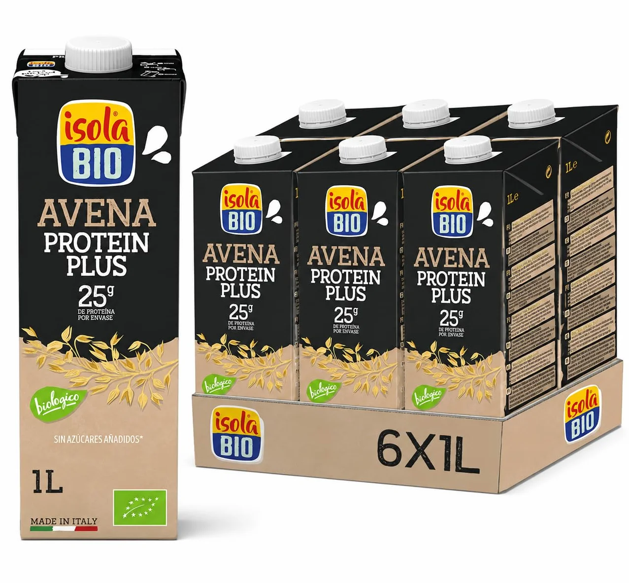 ISOLA BIO - Pack de 6 Unidades de 1 L de Bebida Ecológica Vegetal de Avena con Proteína - Alto Contenido en Proteínas Vegetales - Apto para Veganos