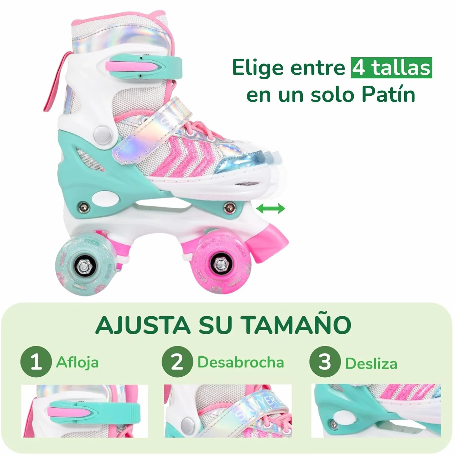 Patines Ajustables 4 Ruedas LED Tallas 23-38