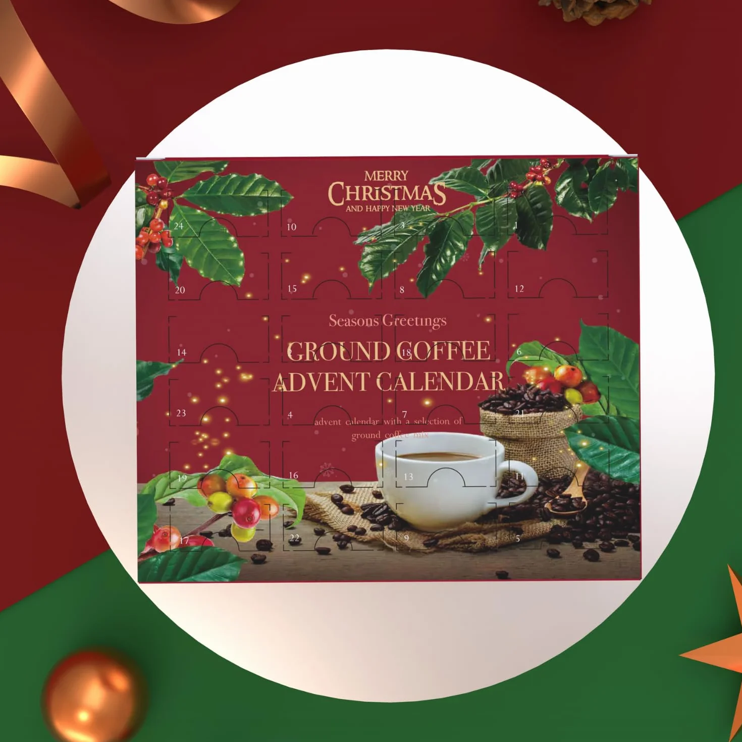 Calendario de Adviento del Café 2023 Navidad | Set de café molido - Regalos de 24 sabores para hombres y mujeres - Regalos de café italiano de vainilla francesa y avellana
